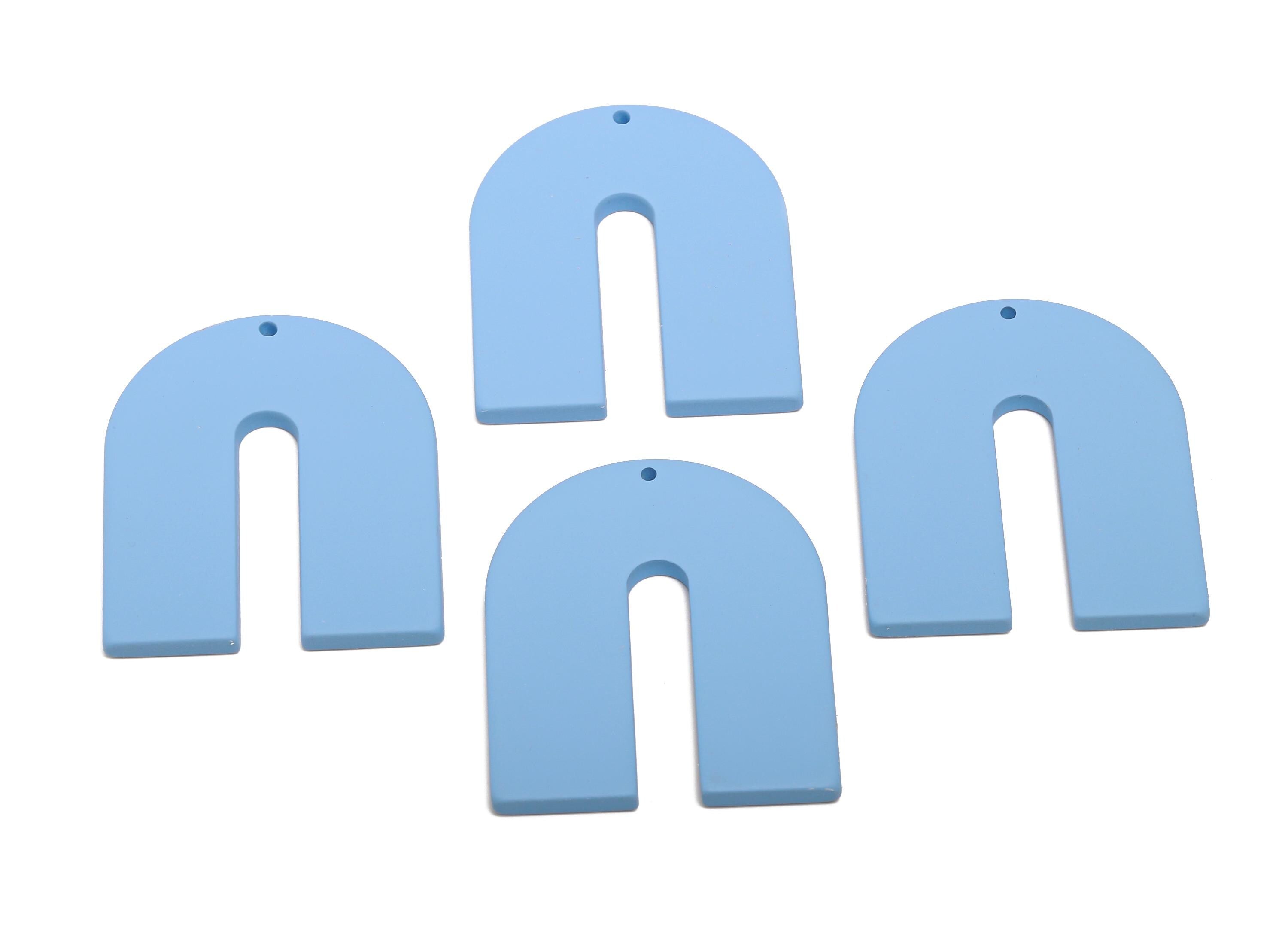 Acrylic Horseshoe Earring Charm - Matte Blue U Shape Geometric Pendant - Jewelry Making - Color Code: A1059 - 40.7x33.6x3mm - AC3662-A1059 - DOMEDBAZAAR