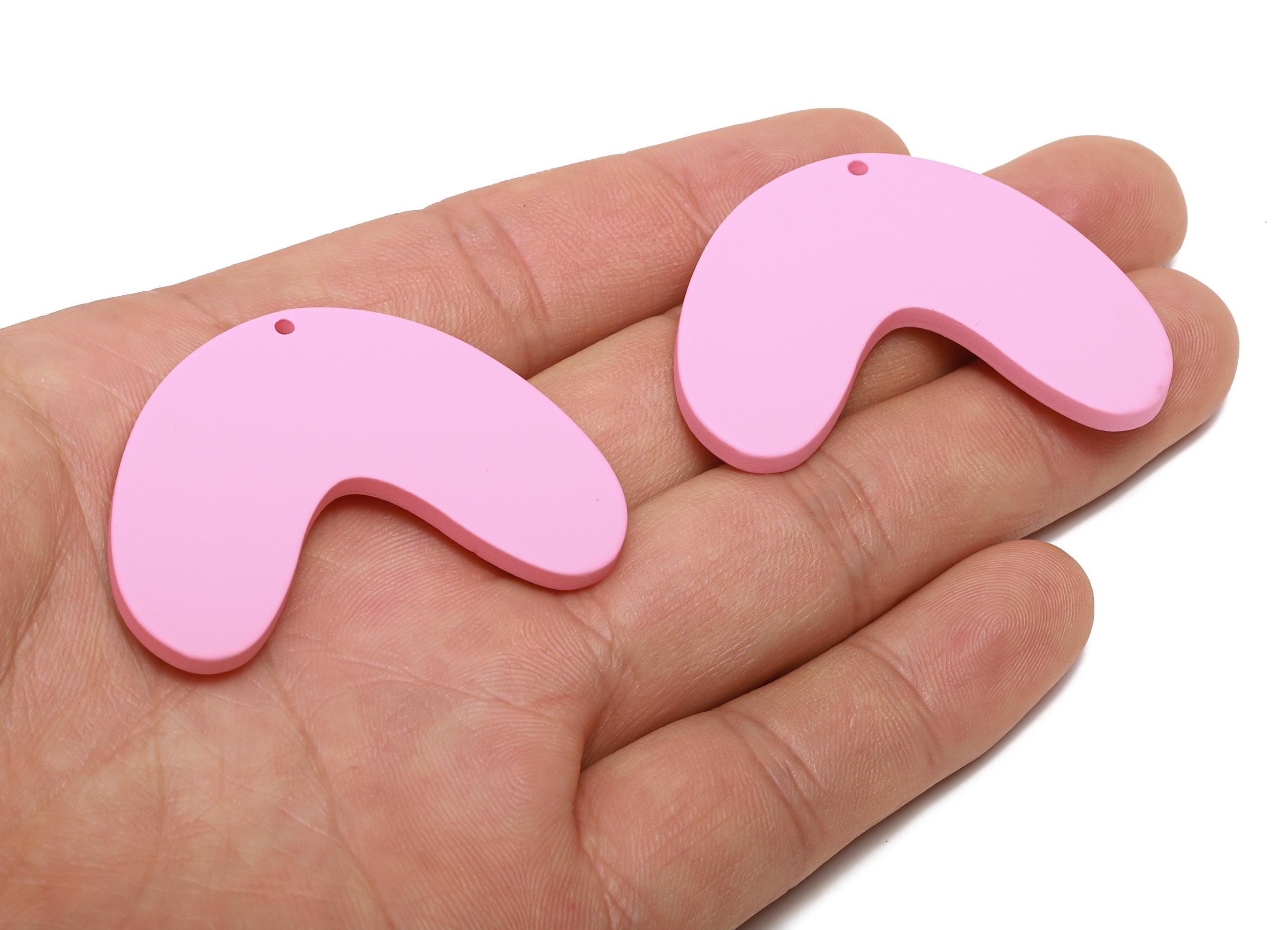 Acrylic Curved Arc Earring Charm - Matte Pink Crescent Geometric Pendant - Jewelry Making - Color Code: A1064 - 47x33.8x3mm - AC3661-A1064 - DOMEDBAZAAR