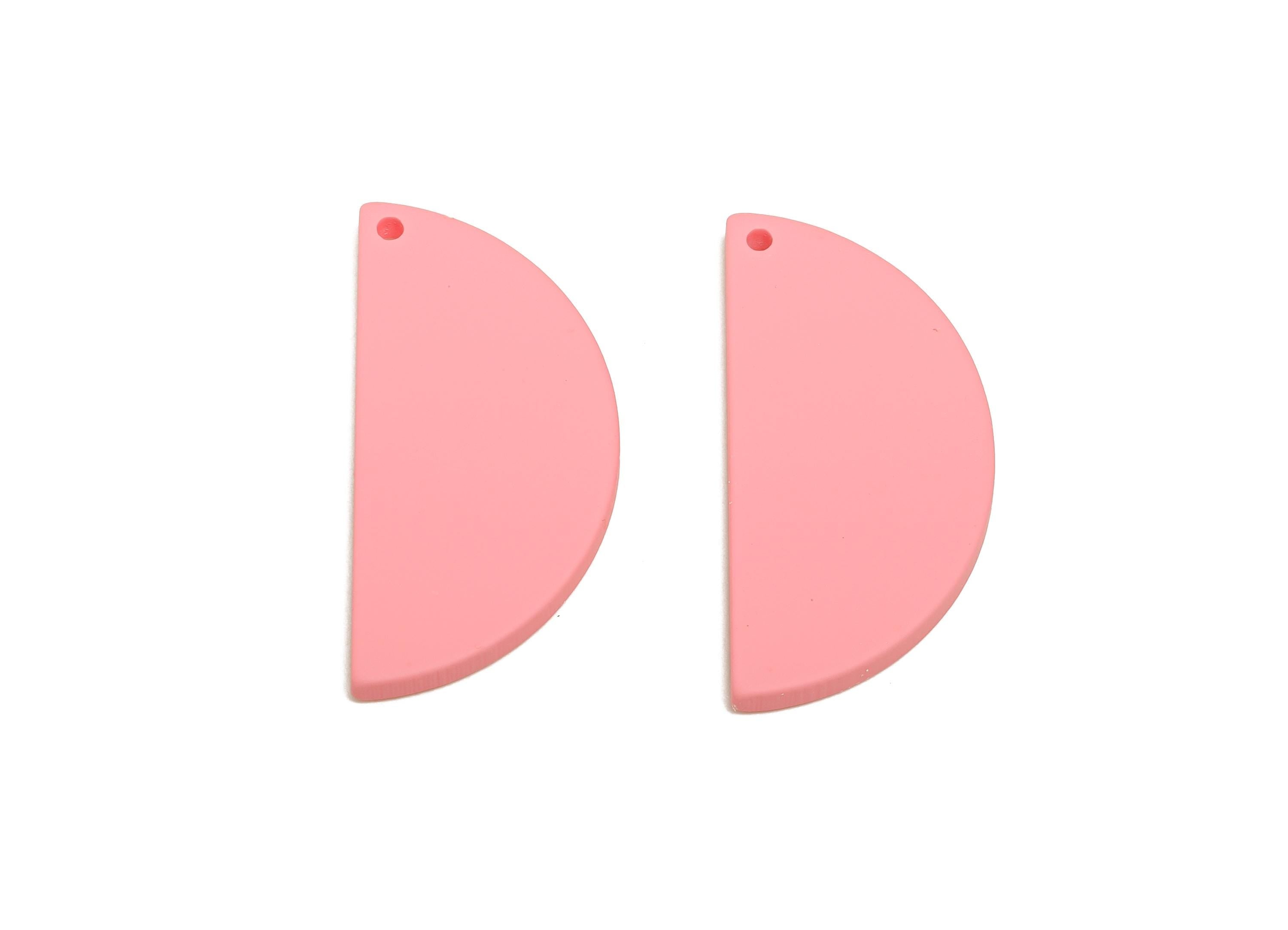 Acrylic Half Circle Pendant - Pink Matte Geometric Charm - Lightweight DIY Craft Accessory - Color Code: A1065 - 38x18x2mm - AC3671-A1065 - DOMEDBAZAAR