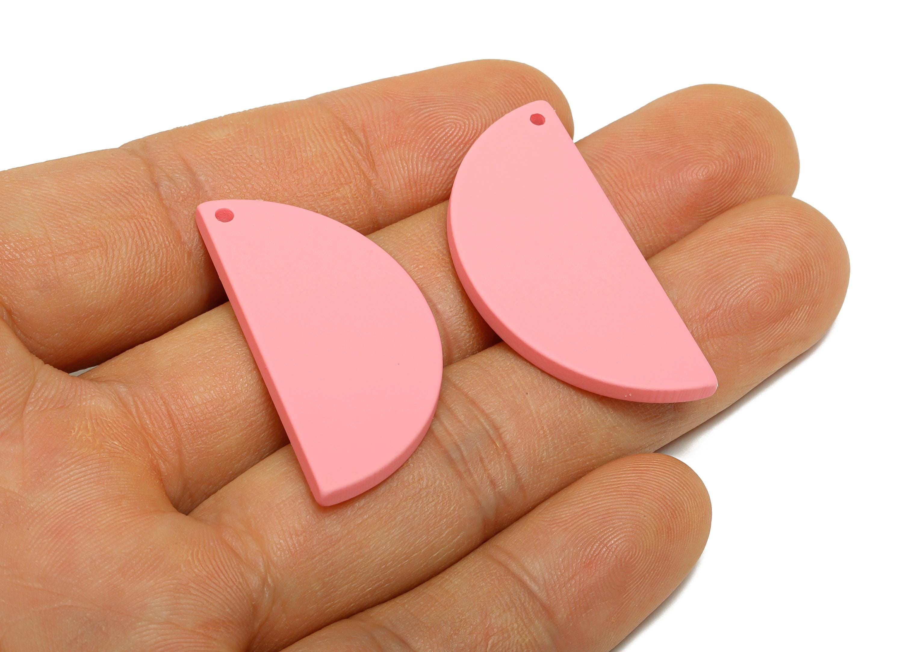 Acrylic Half Circle Pendant - Pink Matte Geometric Charm - Lightweight DIY Craft Accessory - Color Code: A1065 - 38x18x2mm - AC3671-A1065 - DOMEDBAZAAR