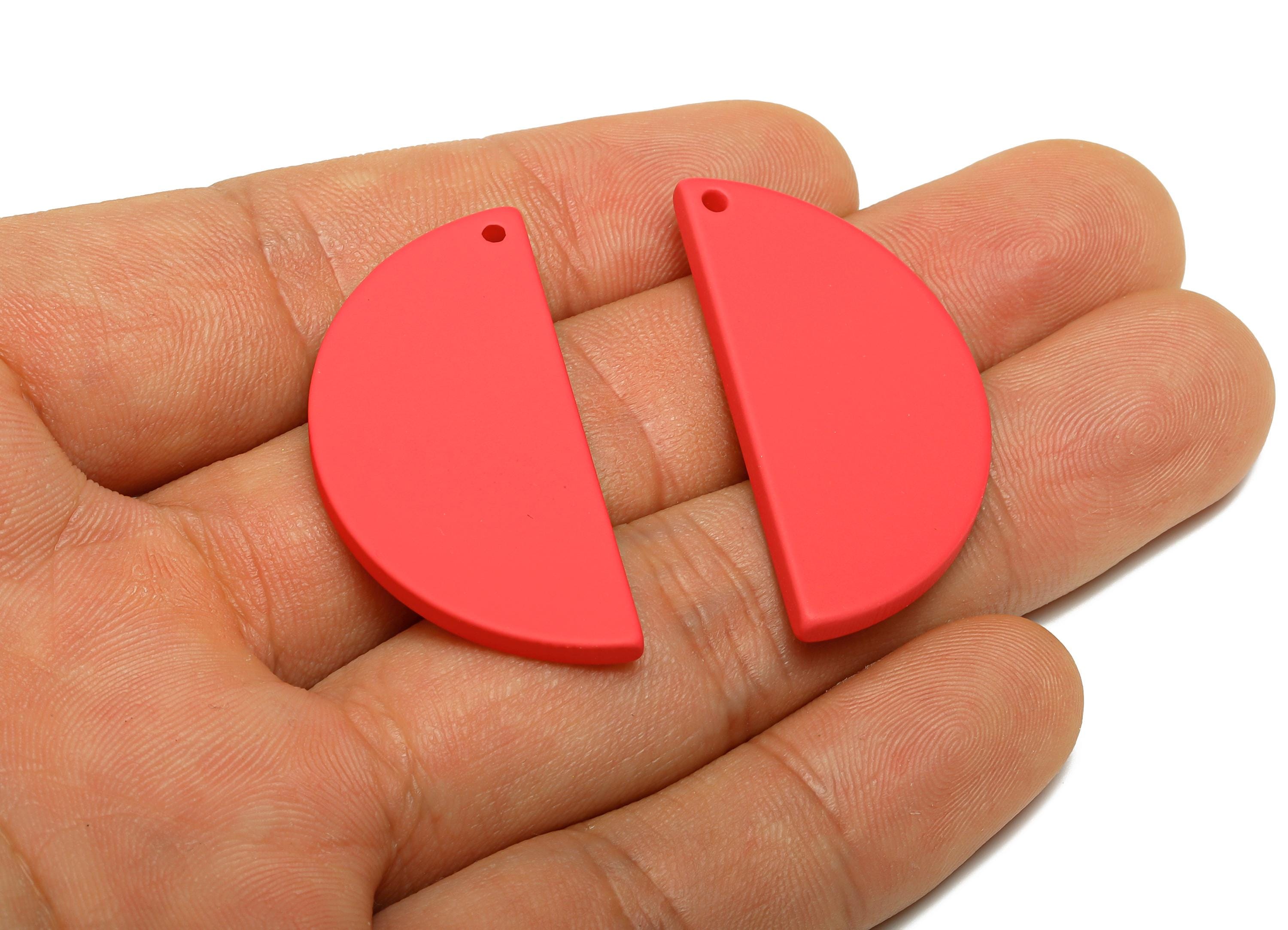 Acrylic Half Circle Pendant - Red Matte Geometric Charm - Lightweight DIY Craft Accessory - Color Code: A1055 - 38x18x2mm - AC3671-A1055 - DOMEDBAZAAR