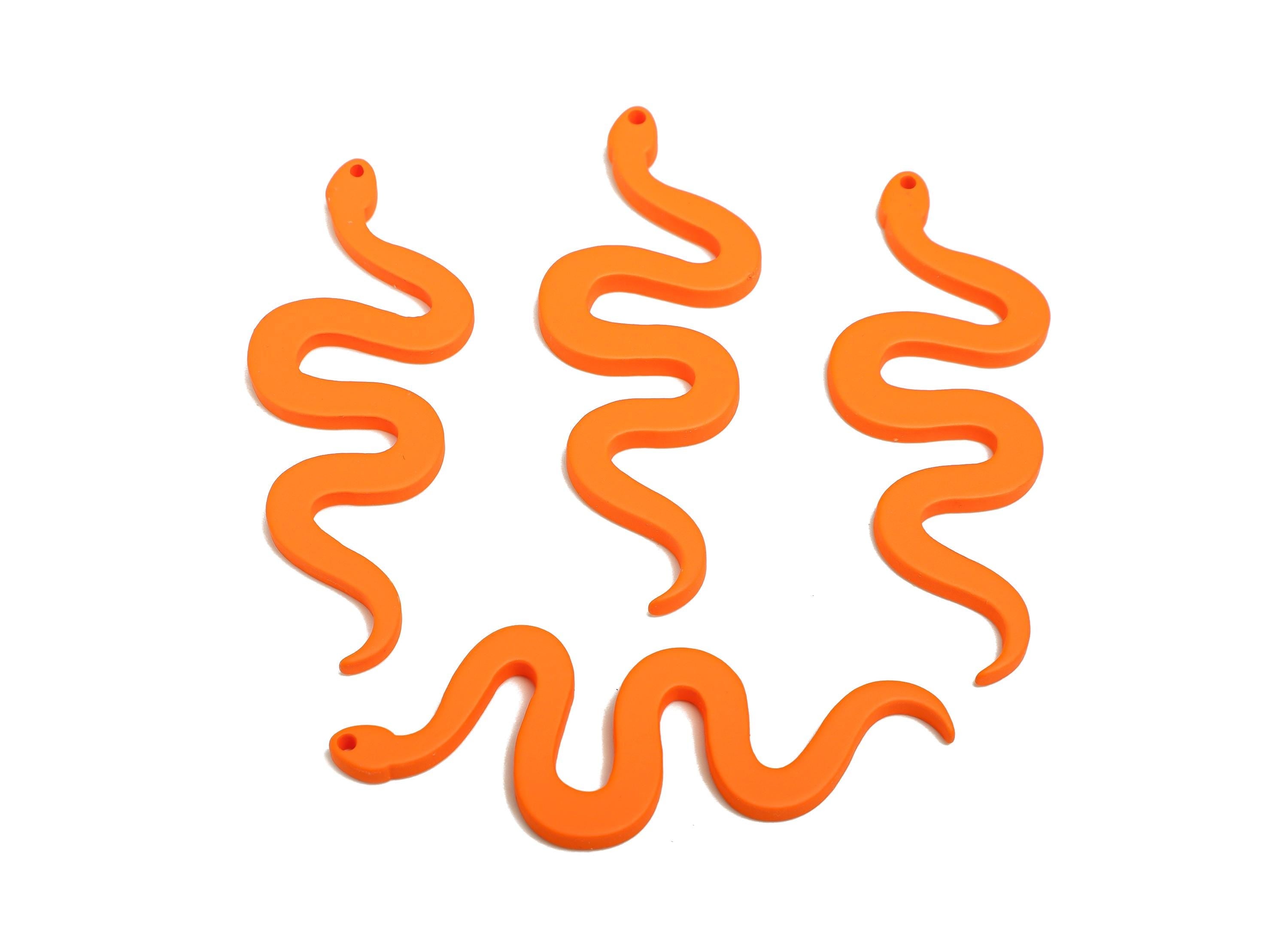 Acrylic Orange Snake Pendant - Matte Snake Earring Charm - Lightweight Flat Serpent Pendant - Color Code: A1056 - 63x24x3mm - AC3674-A1056 - DOMEDBAZAAR