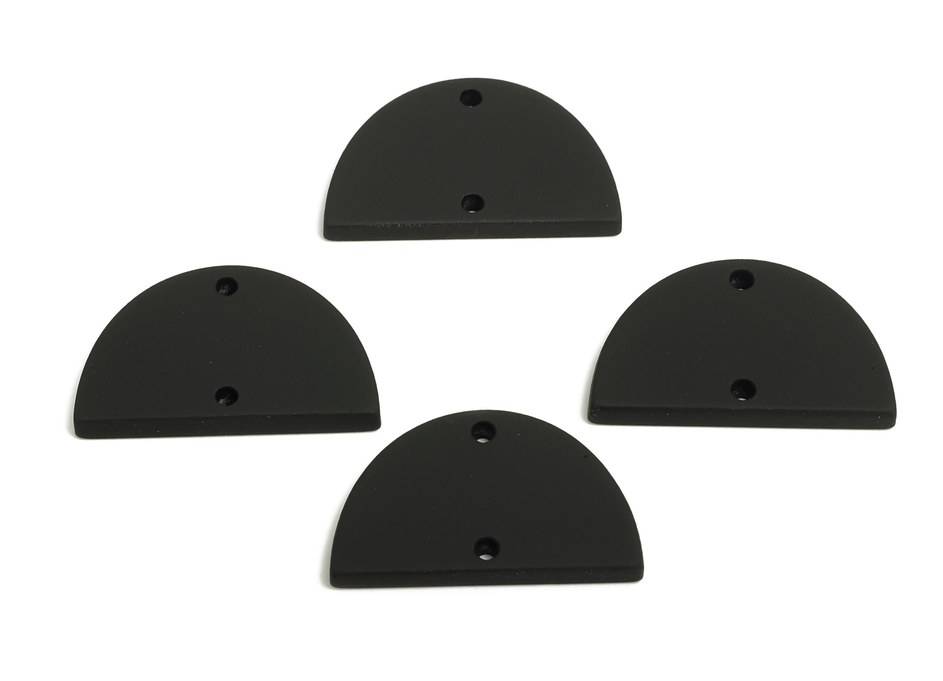 Acrylic Semicircle Earring Connector - Matte Black Half Moon Charm - 2 Holes Geometric Jewelry - Color Code: A1052 - 25x15x2mm- AC3659-A1052 - DOMEDBAZAAR