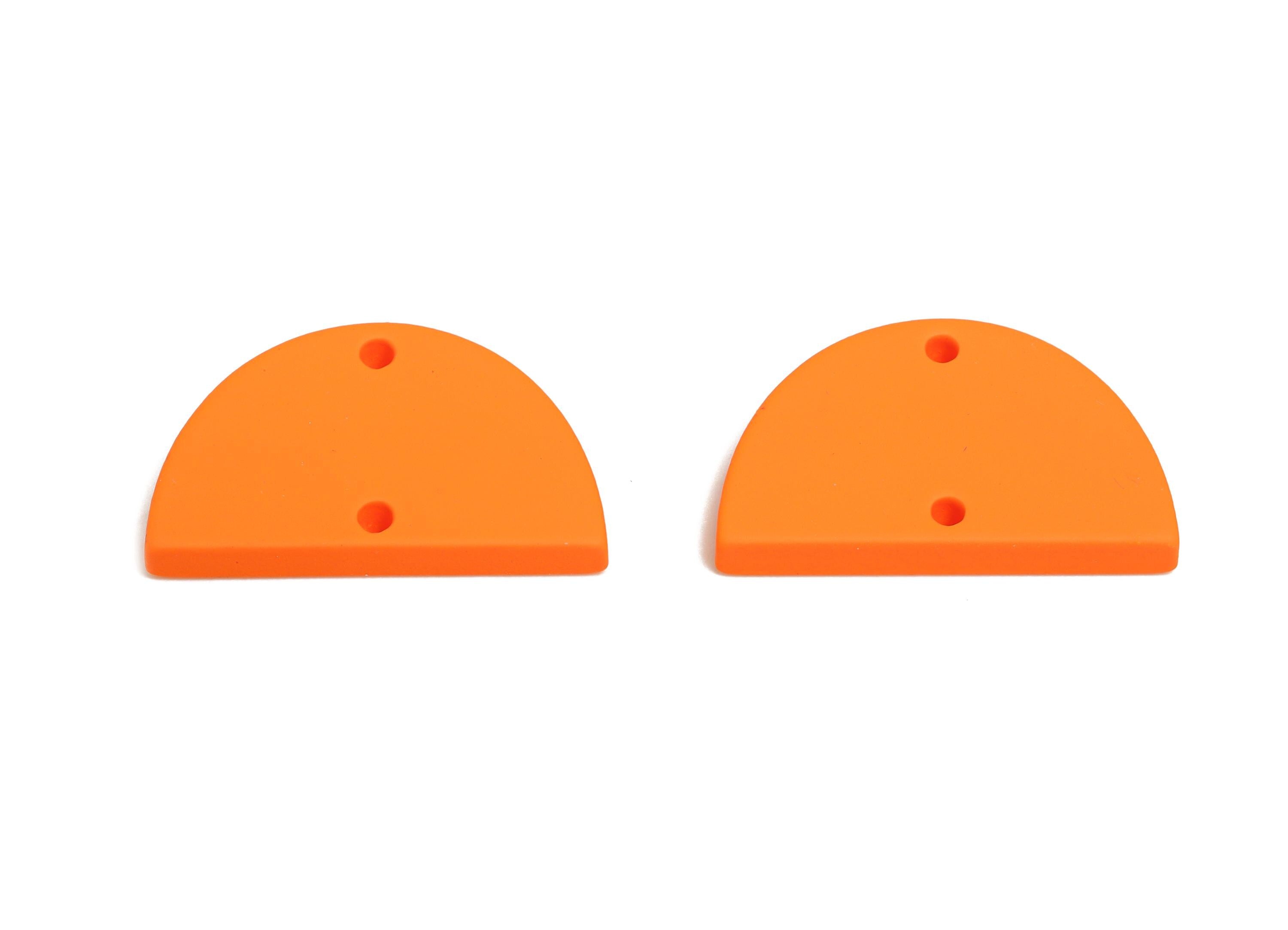 Acrylic Semicircle Earring Connector - Matte Orange Half Moon Charm - 2 Holes Geometric Jewelry - Color Code: A1056 - 25x15x2mm-AC3659-A1056 - DOMEDBAZAAR
