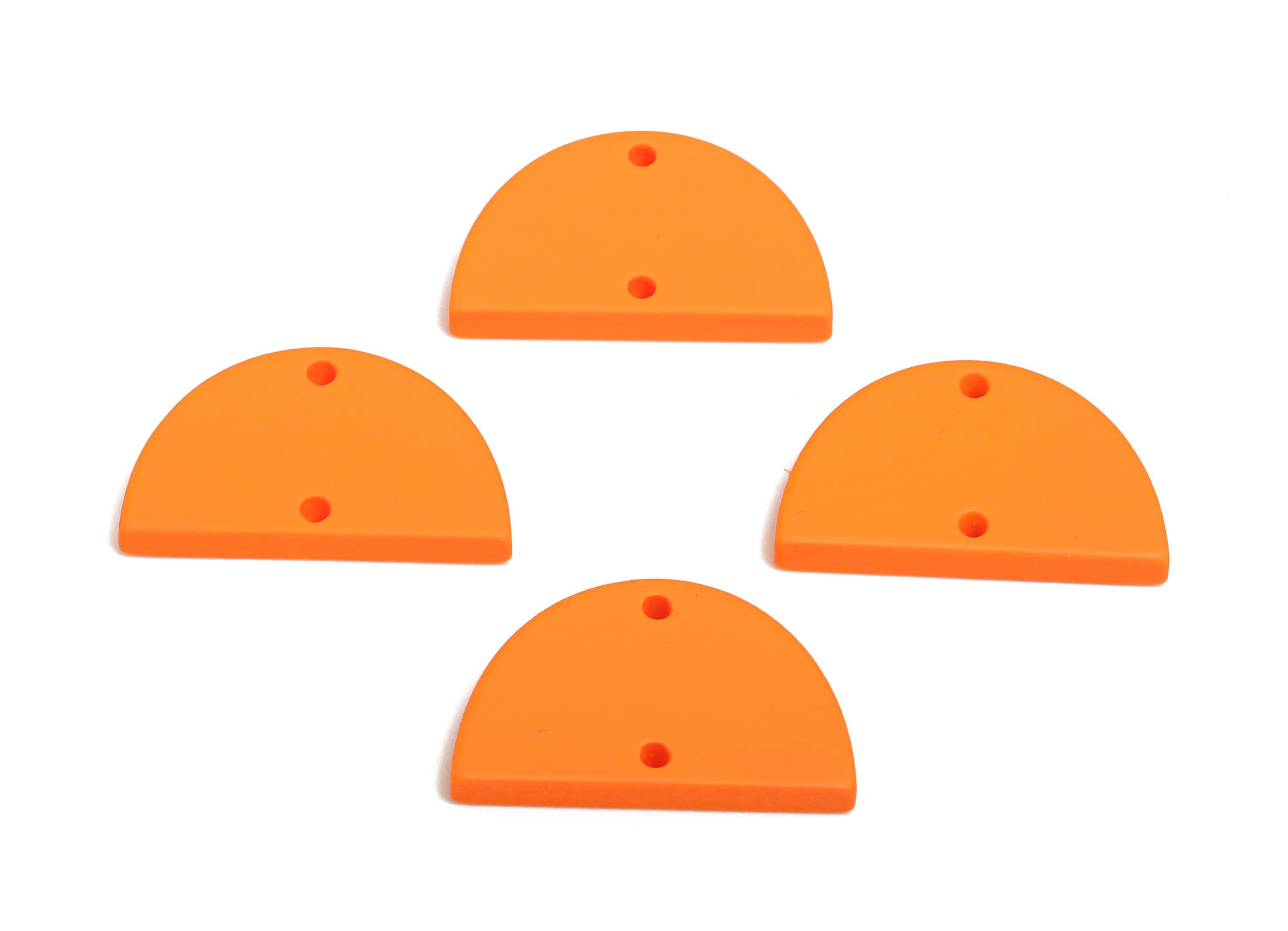 Acrylic Semicircle Earring Connector - Matte Orange Half Moon Charm - 2 Holes Geometric Jewelry - Color Code: A1056 - 25x15x2mm-AC3659-A1056 - DOMEDBAZAAR