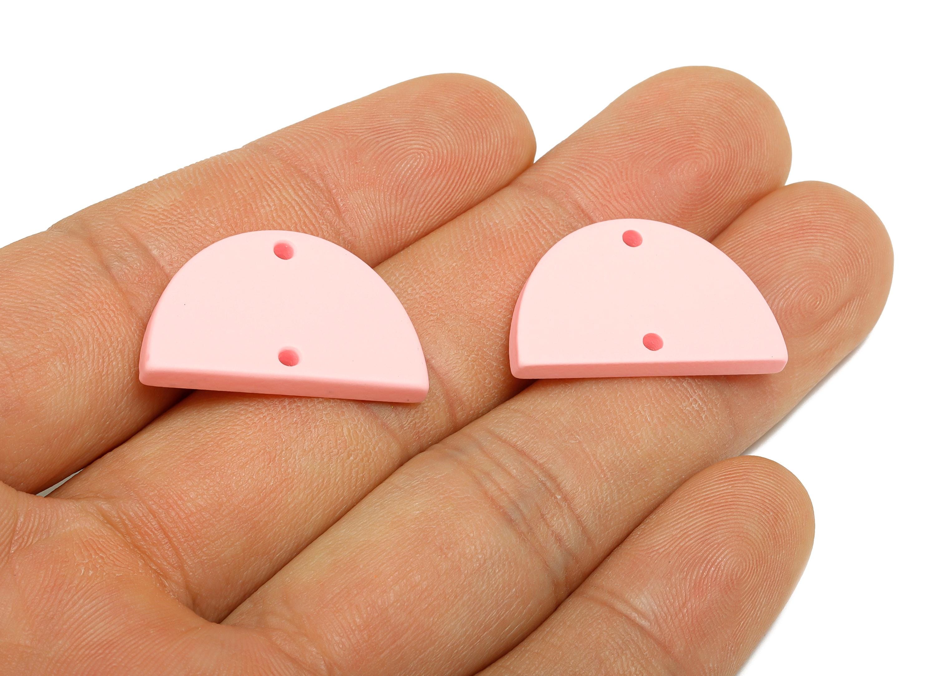 Acrylic Semicircle Earring Connector - Matte Pink Half Moon Charm - 2 Holes Geometric Jewelry - Color Code: A1061 - 25x15x2mm-AC3659-A1061 - DOMEDBAZAAR