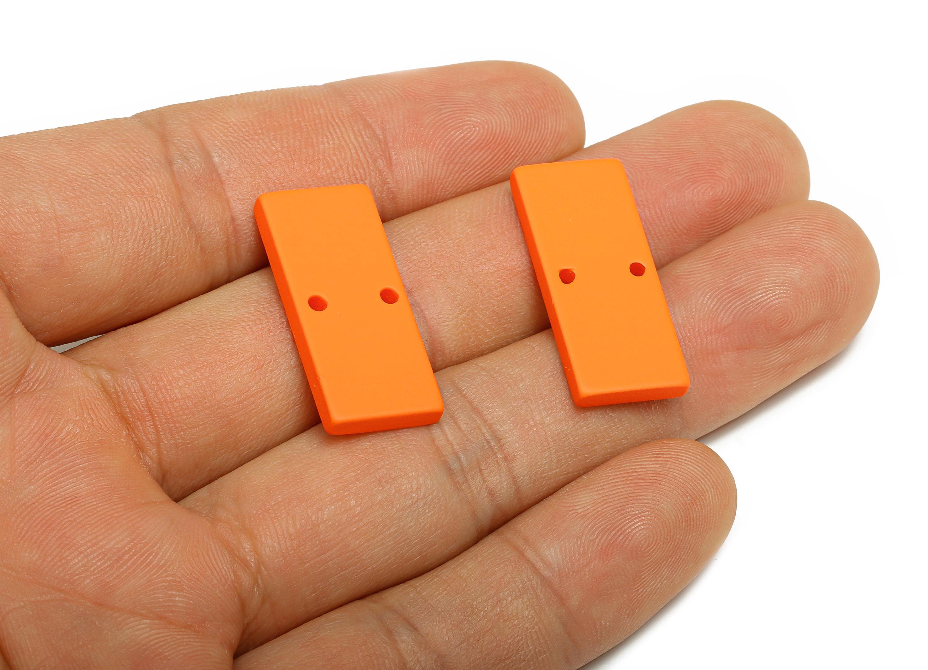 Acrylic Rectangle Earring Connector - Matte Orange Rectangle Charm - 2 Holes Geometric Charm - Color Code: A1056 -27x11.8x3mm- AC3653-A1056 - DOMEDBAZAAR