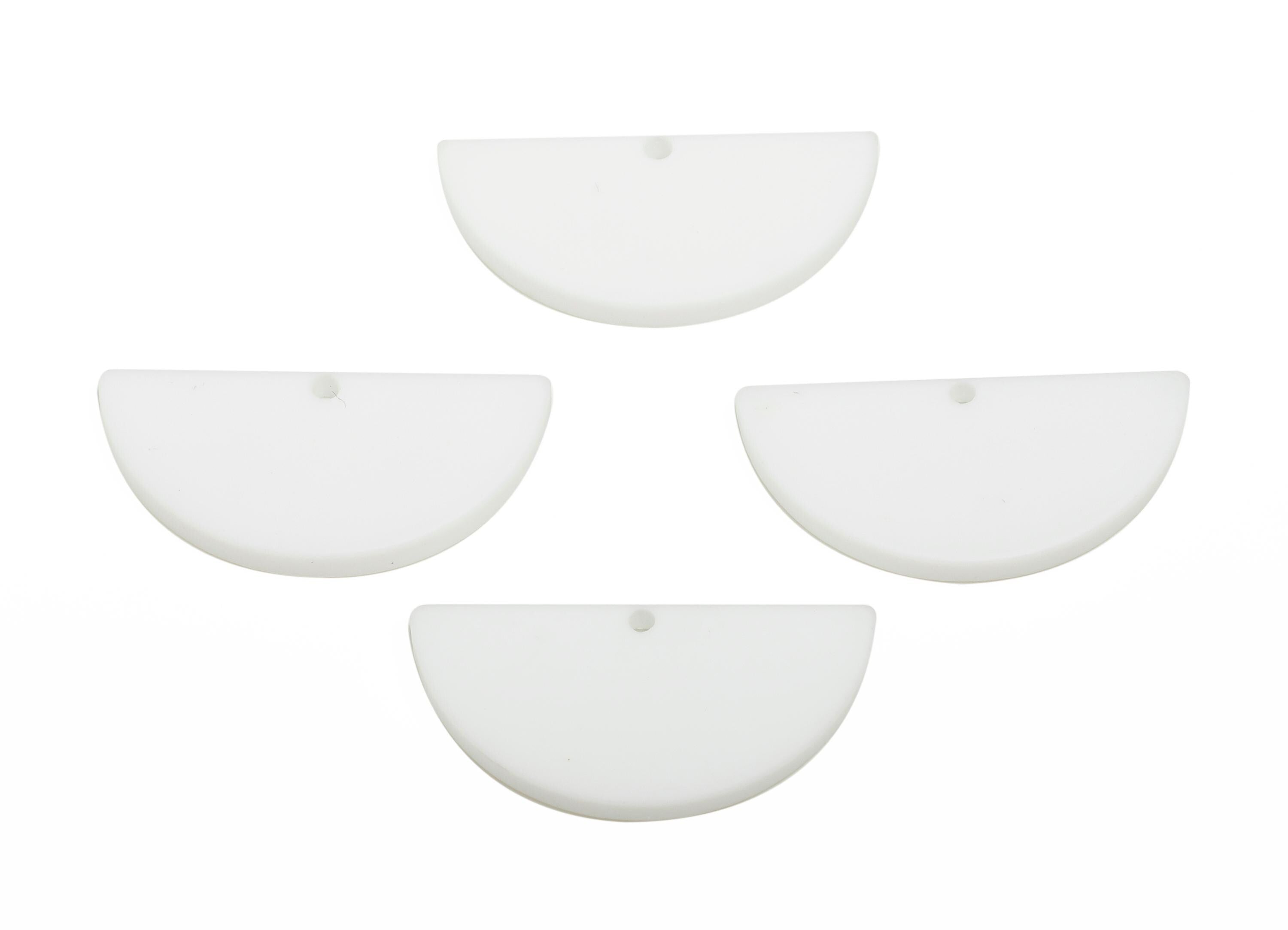 Acrylic White Half Circle Charm - Matte Semicircle Piece - Geometric Craft Supplies for Earring - Color Code: A1053 - 28x13x2mm-AC3649-A1053 - DOMEDBAZAAR