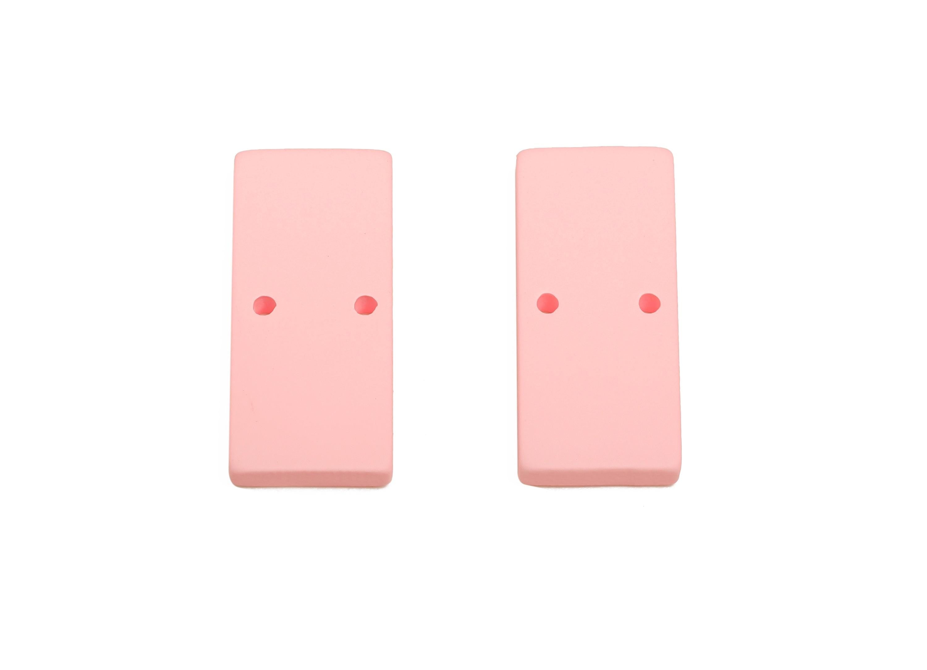 Acrylic Rectangle Earring Connector - Matte Pink Rectangle Charm - 2 Holes Geometric Jewelry - Color Code: A1061 -27x11.8x3mm- AC3653-A1061 - DOMEDBAZAAR