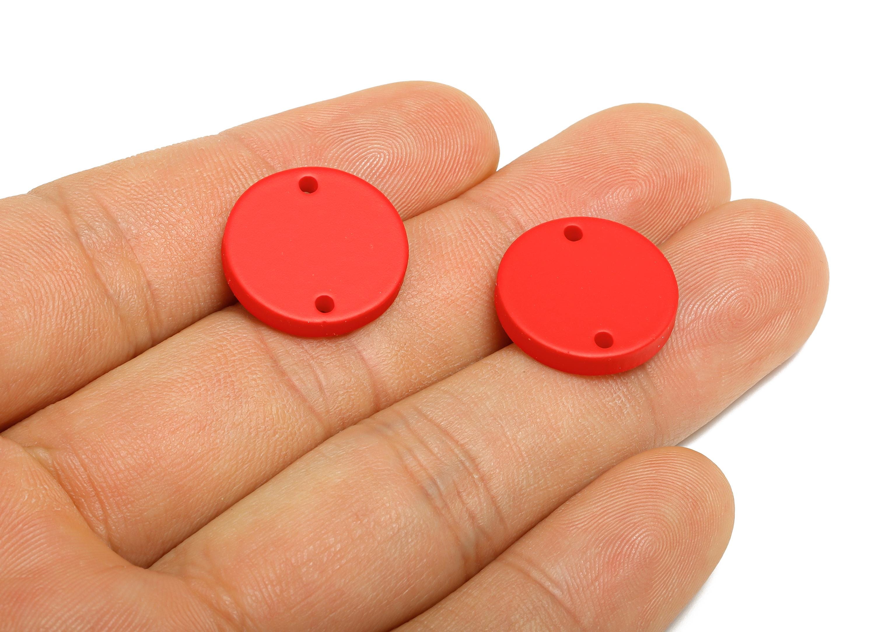 Acrylic Red Circle Connector - Matte Round Piece - Crafting Jewelry Supply for Earring - Color Code: A1054 - 17.7x17.7x2.8mm - AC3654-A1054 - DOMEDBAZAAR