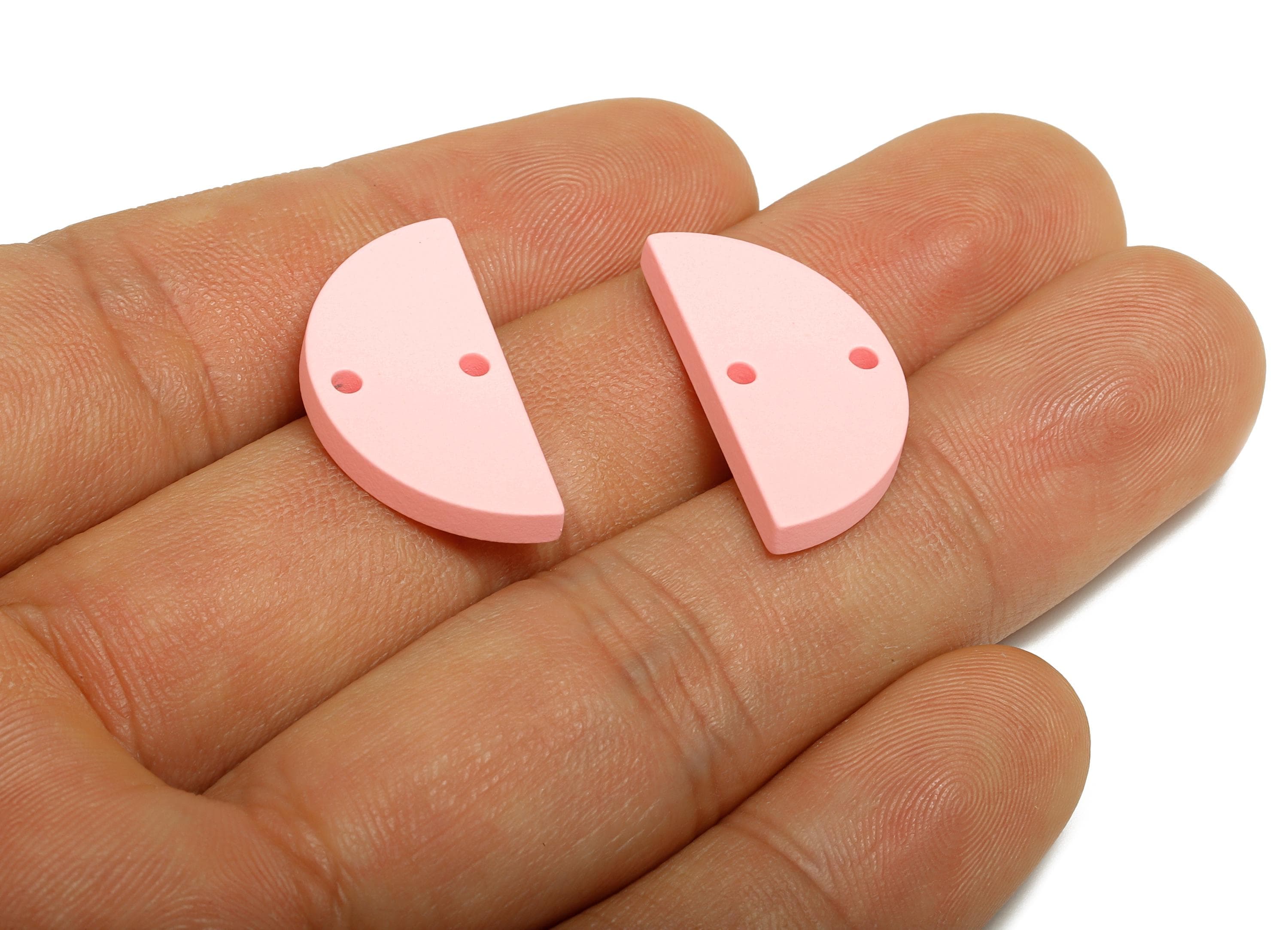 Acrylic Pink Circle Charm - Matte Semicircle Piece - Geometric Craft Supplies for Earring - Color Code: A1061 - 28x13x2mm-AC3649-A1061 - DOMEDBAZAAR