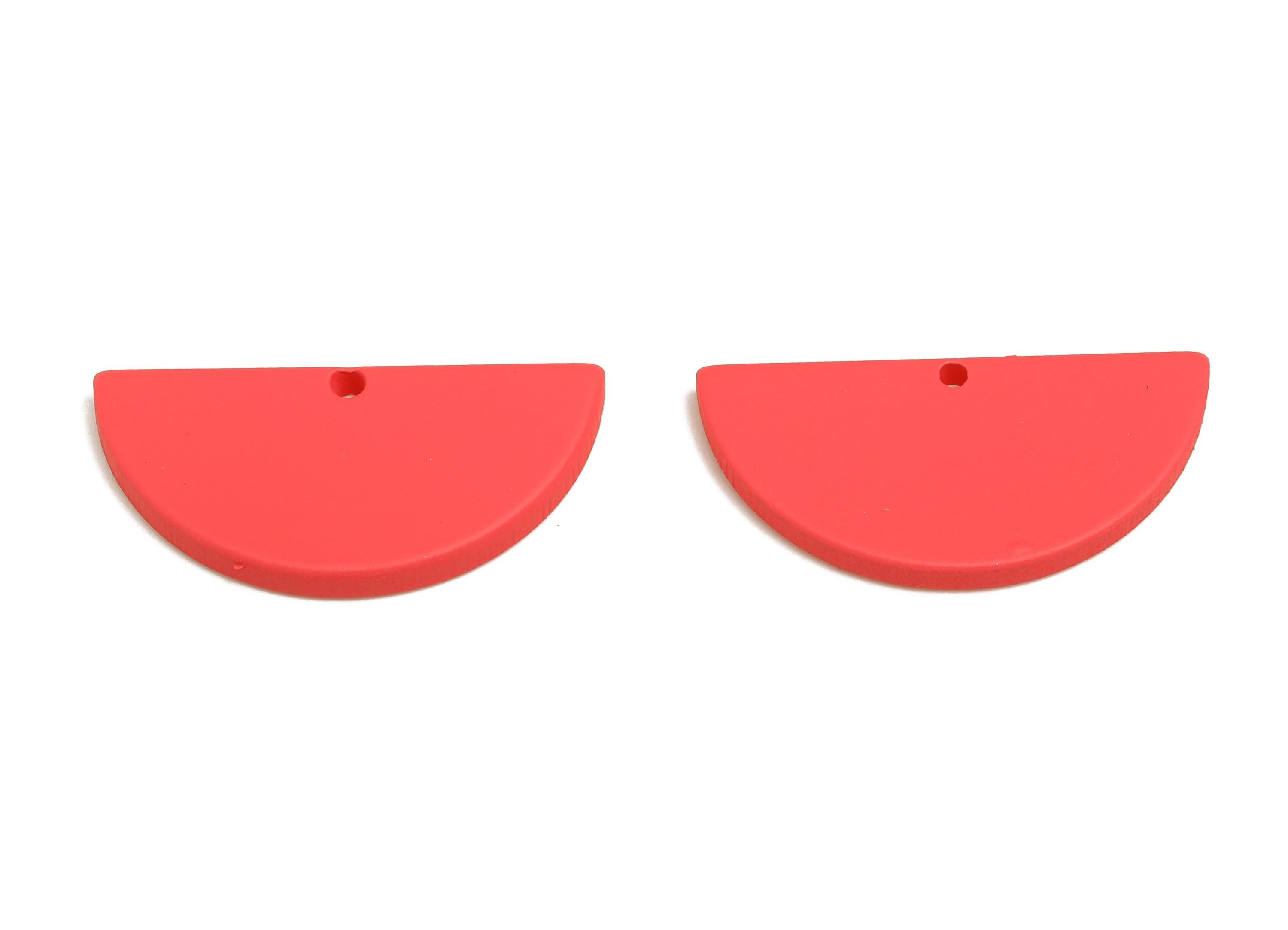 Acrylic Rose Red Circle Charm - Matte Semicircle Piece - Geometric Craft Supplies for Earring - Color Code: A1055 - 28x13x2mm-AC3649 - A1055 - DOMEDBAZAAR