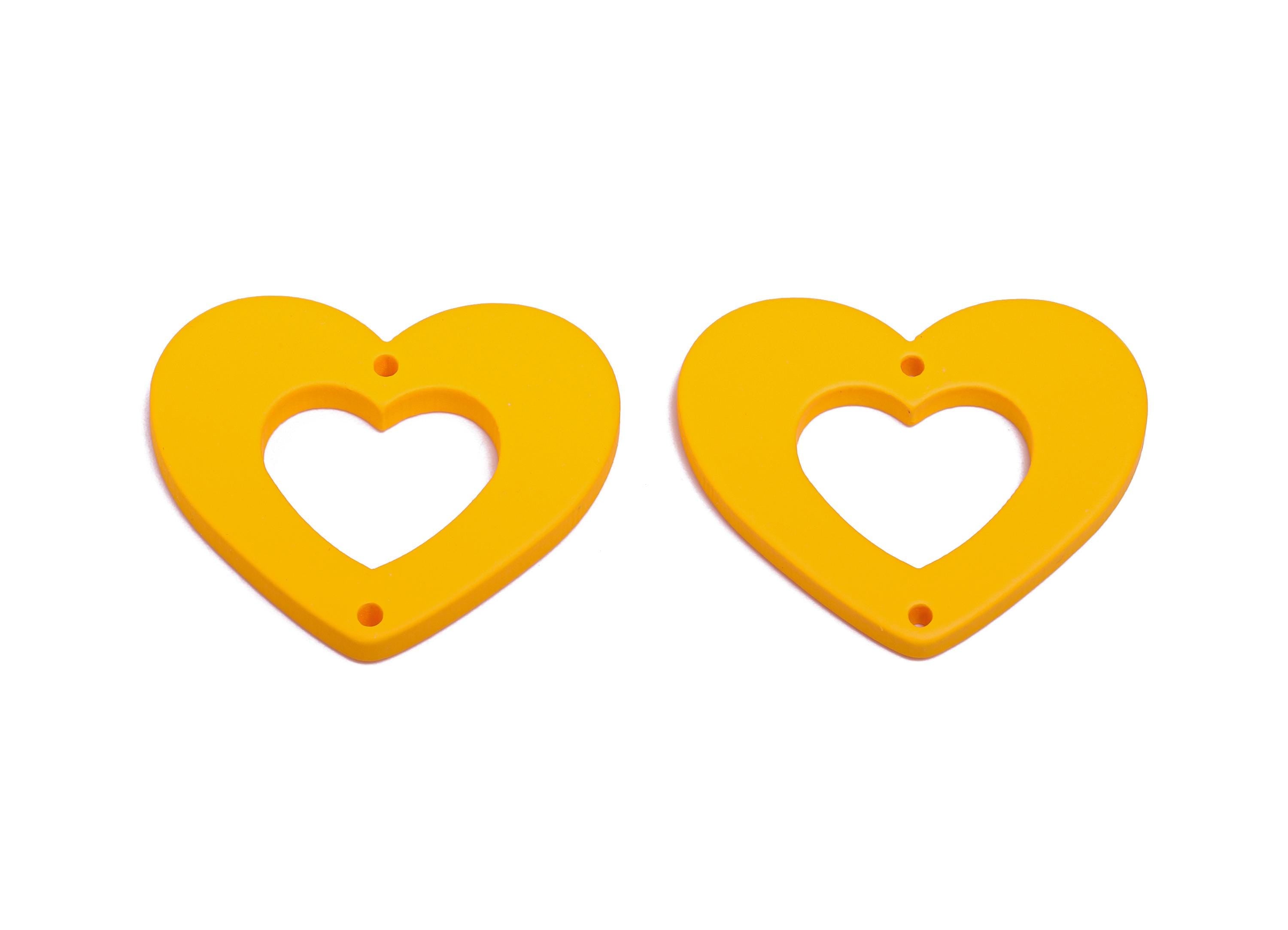 Acrylic Yellow Heart Connector - Matte Heart Charm - DIY Lightweight Flat Cut-out Craft Piece - Color Code:A1057 - 34x29x3mm-AC3668-A1057 - DOMEDBAZAAR