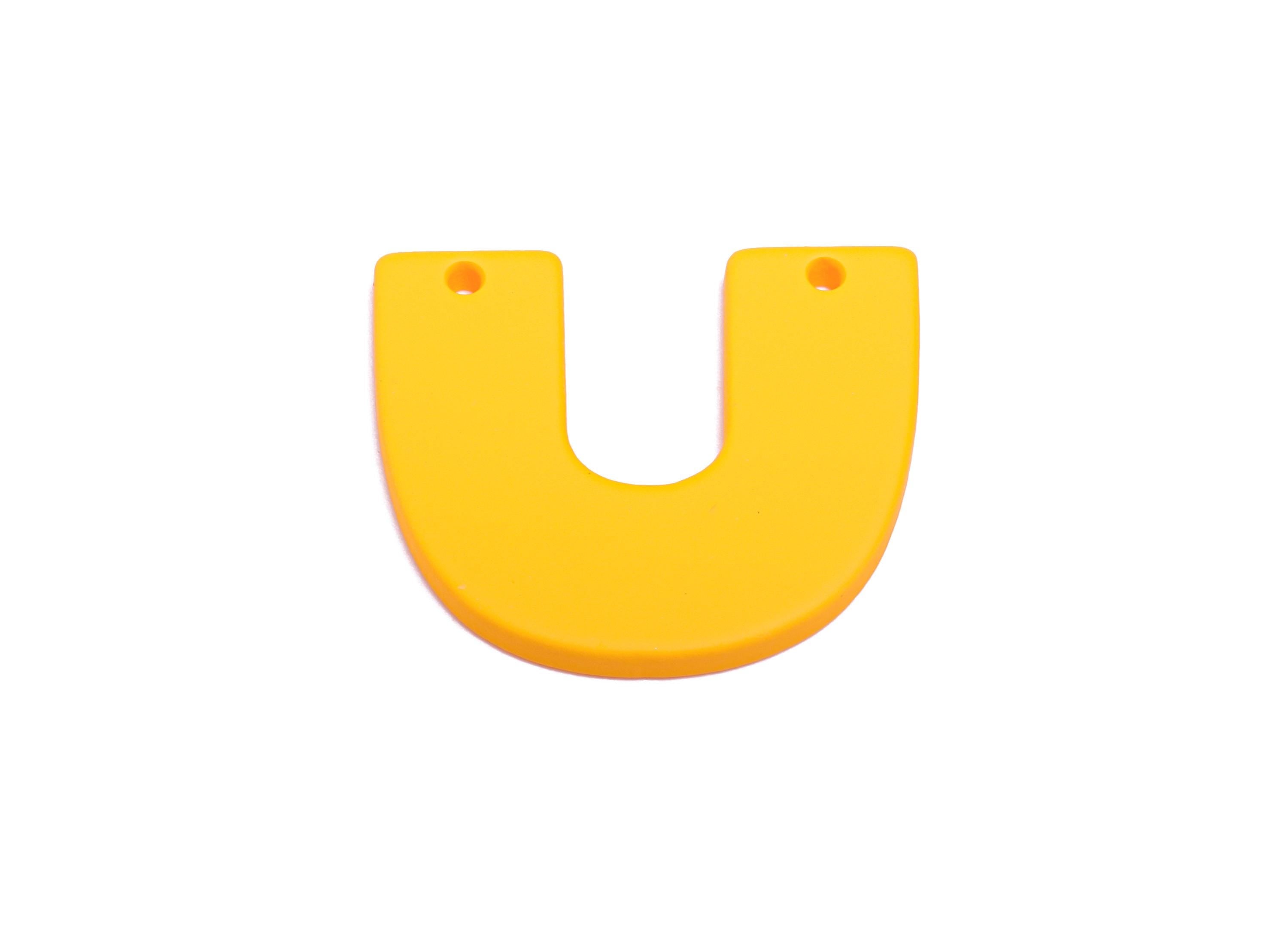 Acrylic U Shape Earring Connector - Matte Yellow Horseshoe Charms - 2 Holes Geometric Jewelry - Color Code: A1057 - 30x26x3mm - AC3676-A1057 - DOMEDBAZAAR