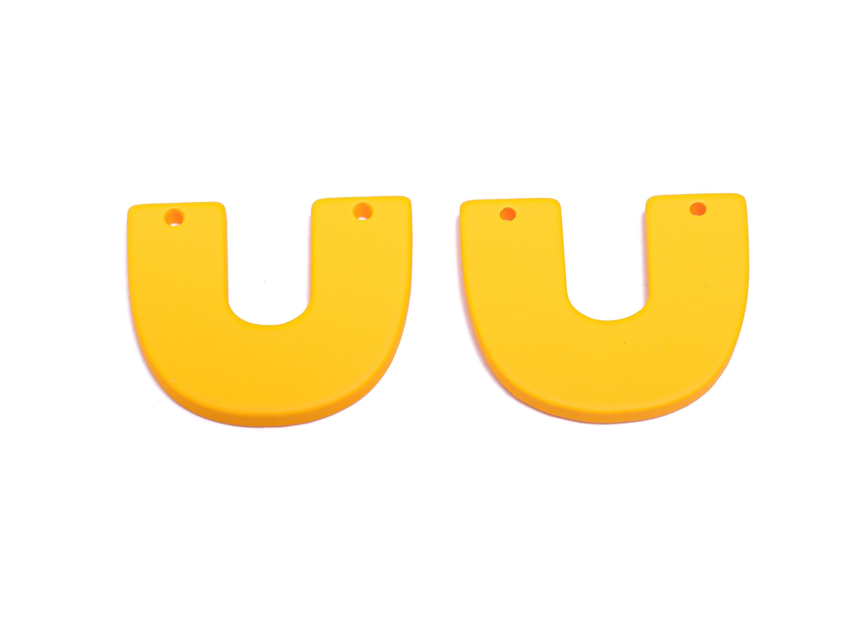Acrylic U Shape Earring Connector - Matte Yellow Horseshoe Charms - 2 Holes Geometric Jewelry - Color Code: A1057 - 30x26x3mm - AC3676-A1057 - DOMEDBAZAAR