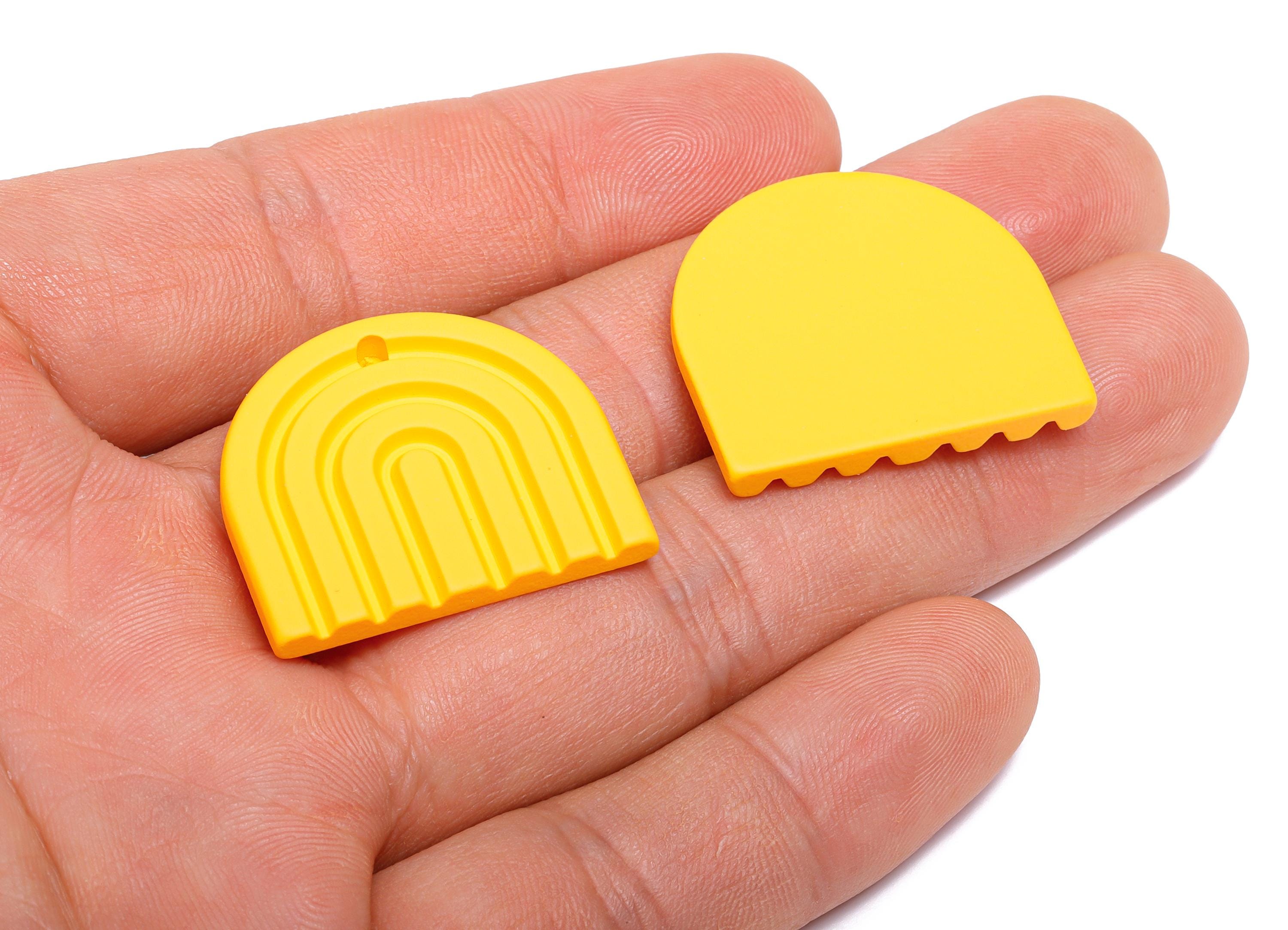 Acrylic Rainbow Earring Charm - Matte Yellow Domed Geometric Pendant - DIY Jewelry Supply - Color Code: A1057 - 28x24.7x3mm - AC3664-A1057 - DOMEDBAZAAR