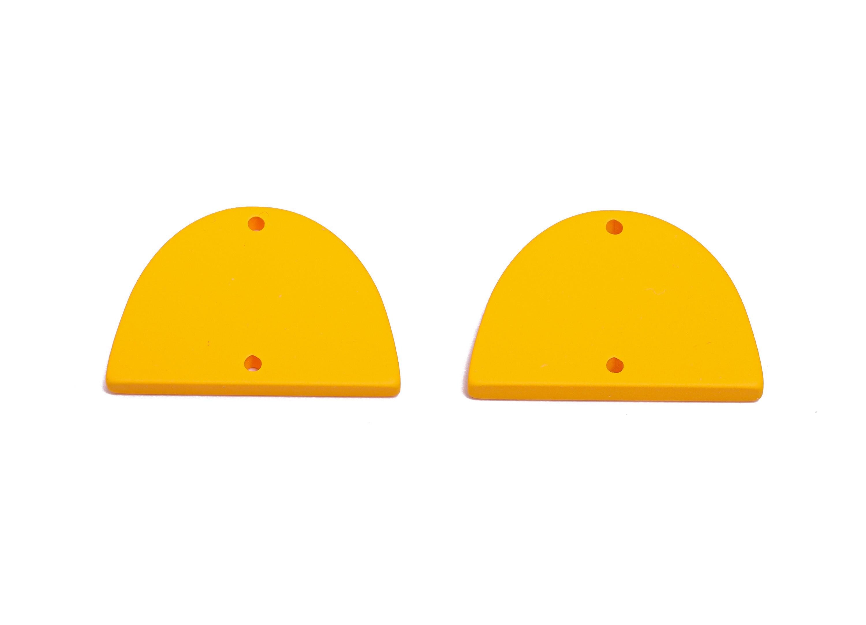Acrylic Domed Earring Connector - Matte Yellow Half Round Charm - 2 Holes Geometric Jewelry - Color Code: A1057 - 27.7x19x3mm - AC3660-A1057 - DOMEDBAZAAR