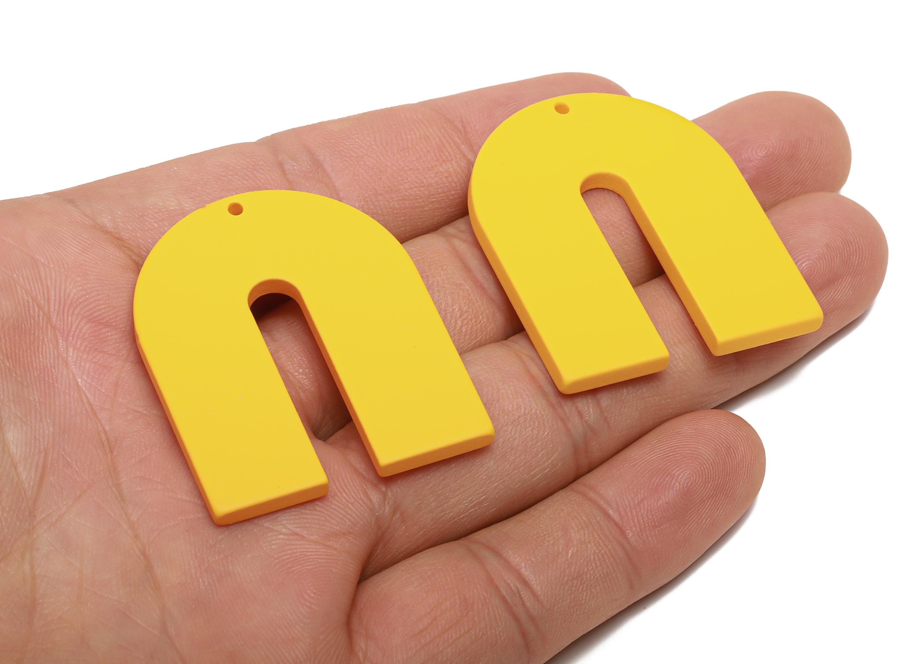 Acrylic Horseshoe Earring Charm - Matte Yellow U Shape Geometric Pendant - Jewelry Making - Color Code: A1057 - 40.7x33.6x3mm - AC3662-A1057 - DOMEDBAZAAR