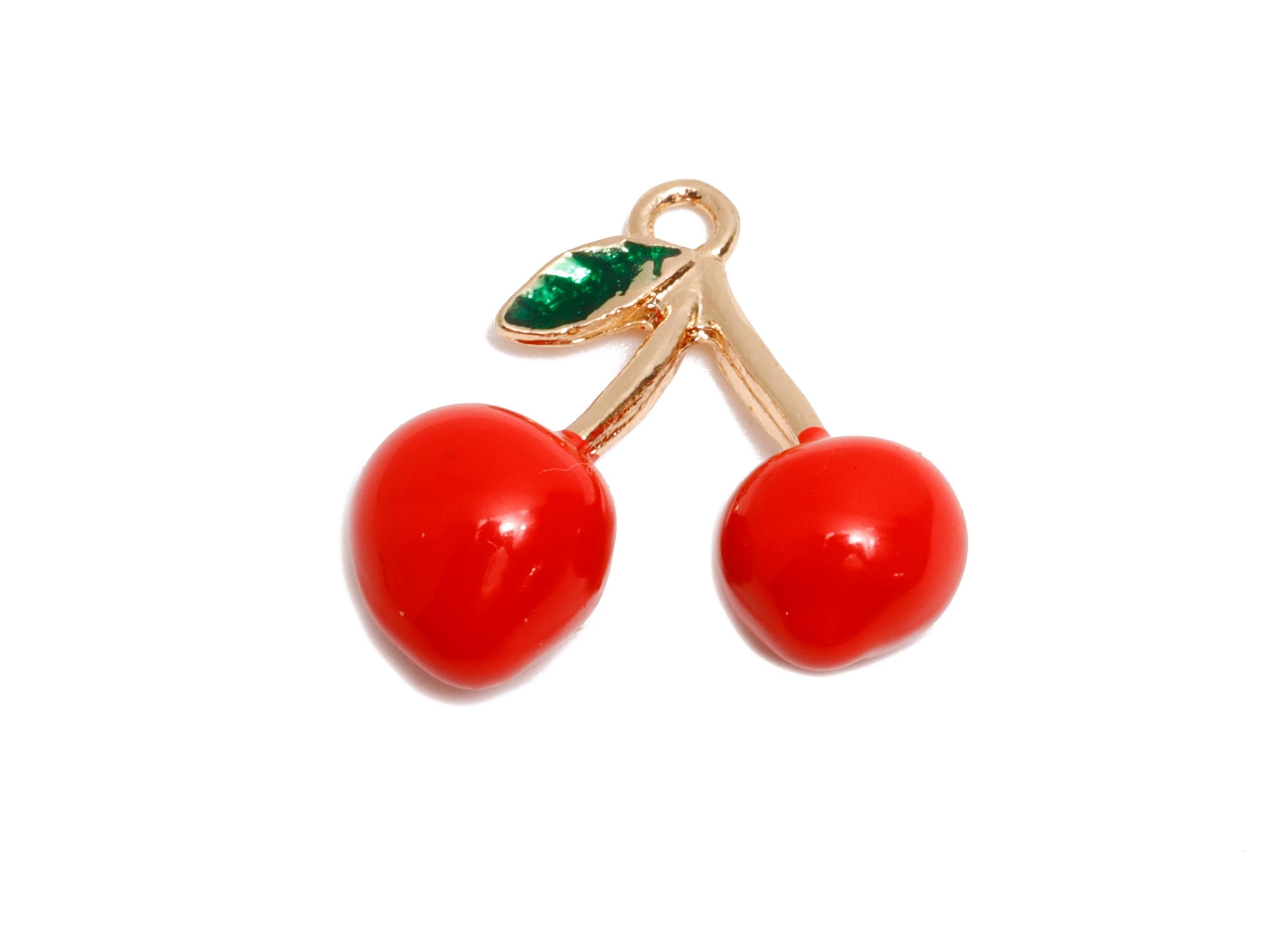 Alloy Enamel Cherry Charm - Double Cherry Jewelry Charm - Cherry Keychain Accessory - Cartoon Style Cherry Pendant - 17x17.59x7.29mm-AC3533 - DOMEDBAZAAR