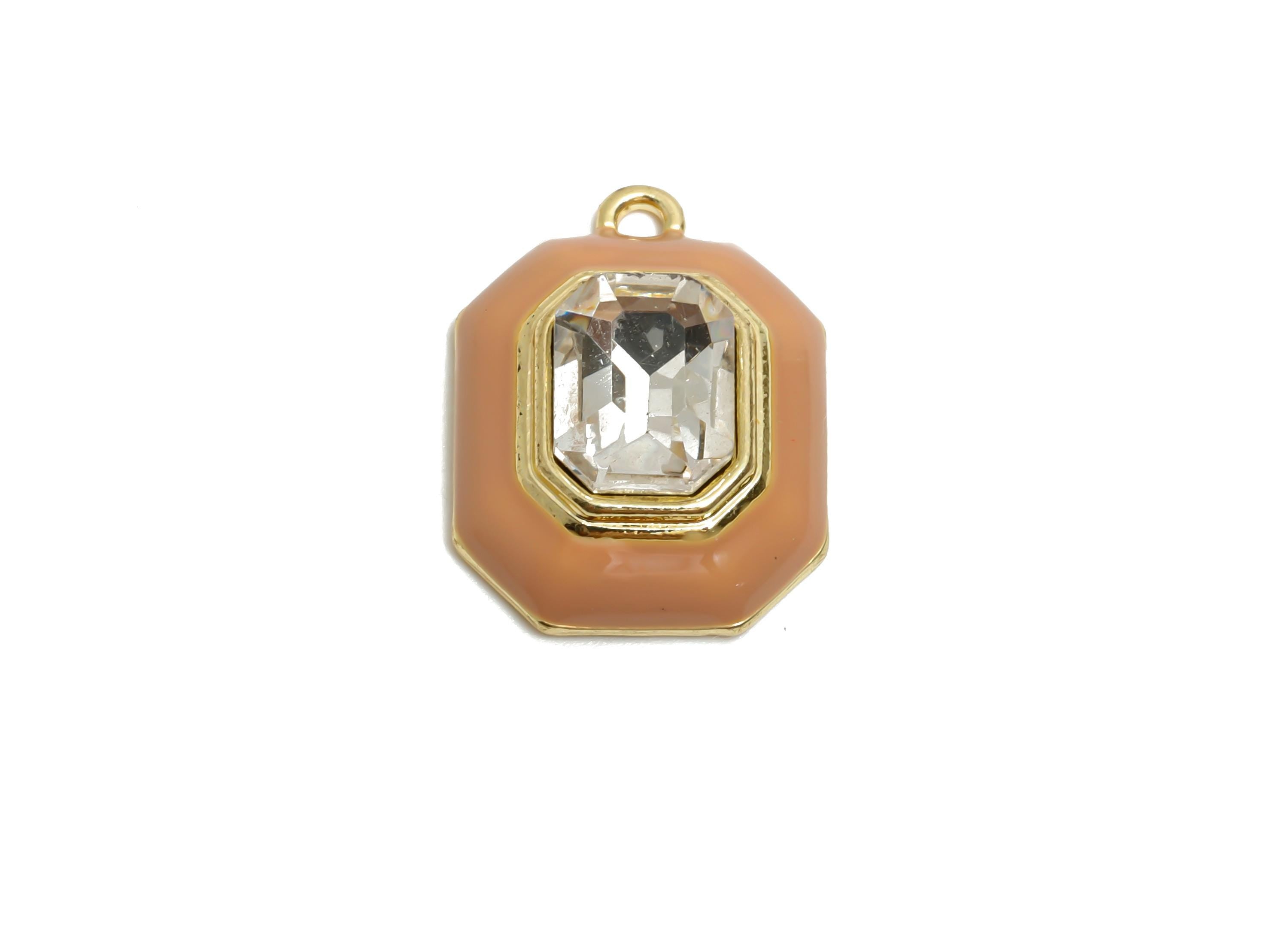 Alloy Octagon Pendant - Enamel Crystal Charm for Necklace - Shinny Geometric Charm for Jewelry - KC Gold Tone Plated - 22x17x8mm - AC3543H - DOMEDBAZAAR