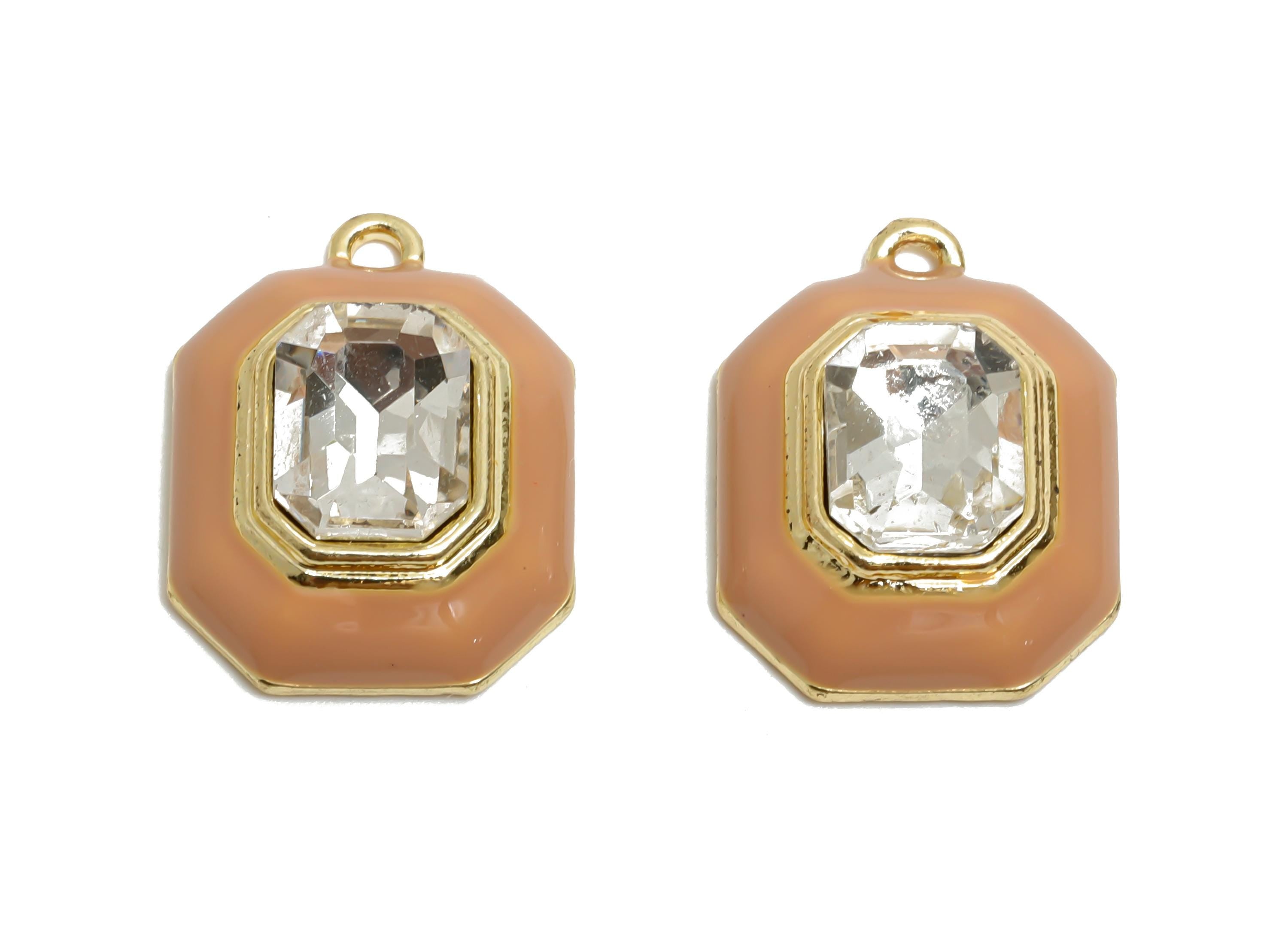 Alloy Octagon Pendant - Enamel Crystal Charm for Necklace - Shinny Geometric Charm for Jewelry - KC Gold Tone Plated - 22x17x8mm - AC3543H - DOMEDBAZAAR