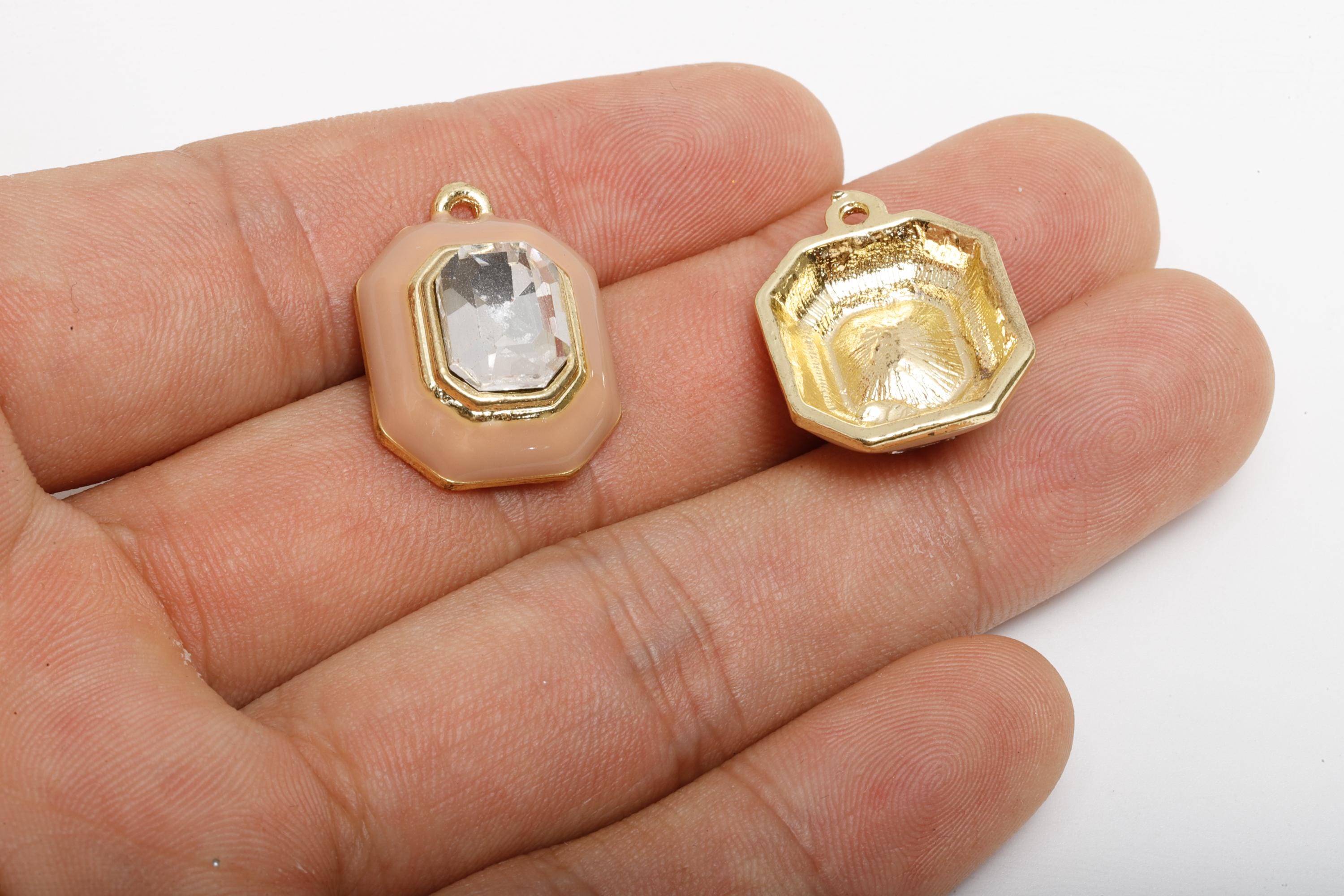Alloy Octagon Pendant - Enamel Crystal Charm for Necklace - Shinny Geometric Charm for Jewelry - KC Gold Tone Plated - 22x17x8mm - AC3543H - DOMEDBAZAAR