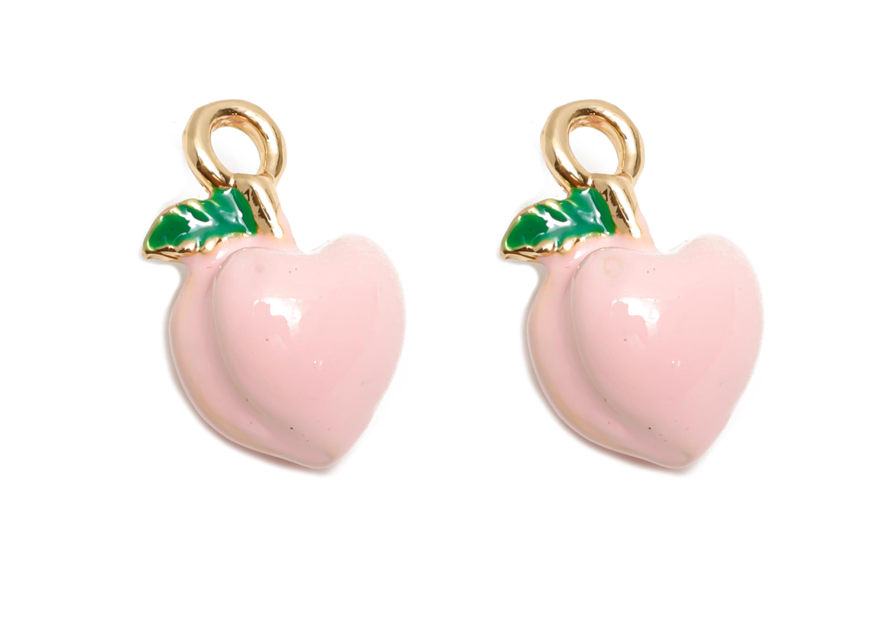 Alloy Enamel Peach Charm - Colorful Pink Peach Jewelry Charm - Enamel Fruit Accessory - Metal Craft Jewelry Making - 17x11x11.17mm-AC3525 - DOMEDBAZAAR