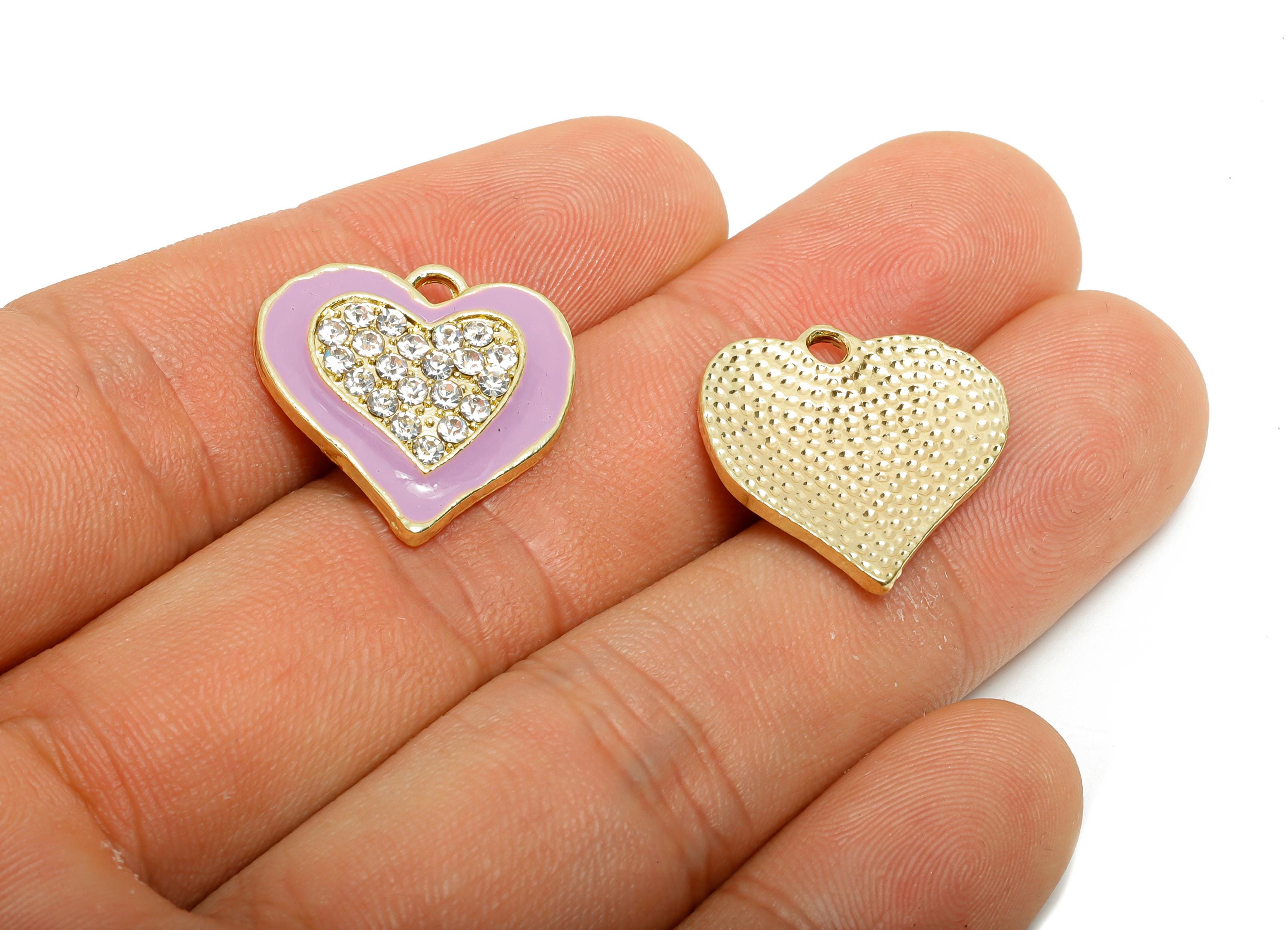 Alloy Enamel Heart Charm - Colorful Crystal Heart Purple Jewelry - Sparkling Heart Accessory - Metal Craft Jewelry Making -20x19x3mm-AC3522B - DOMEDBAZAAR
