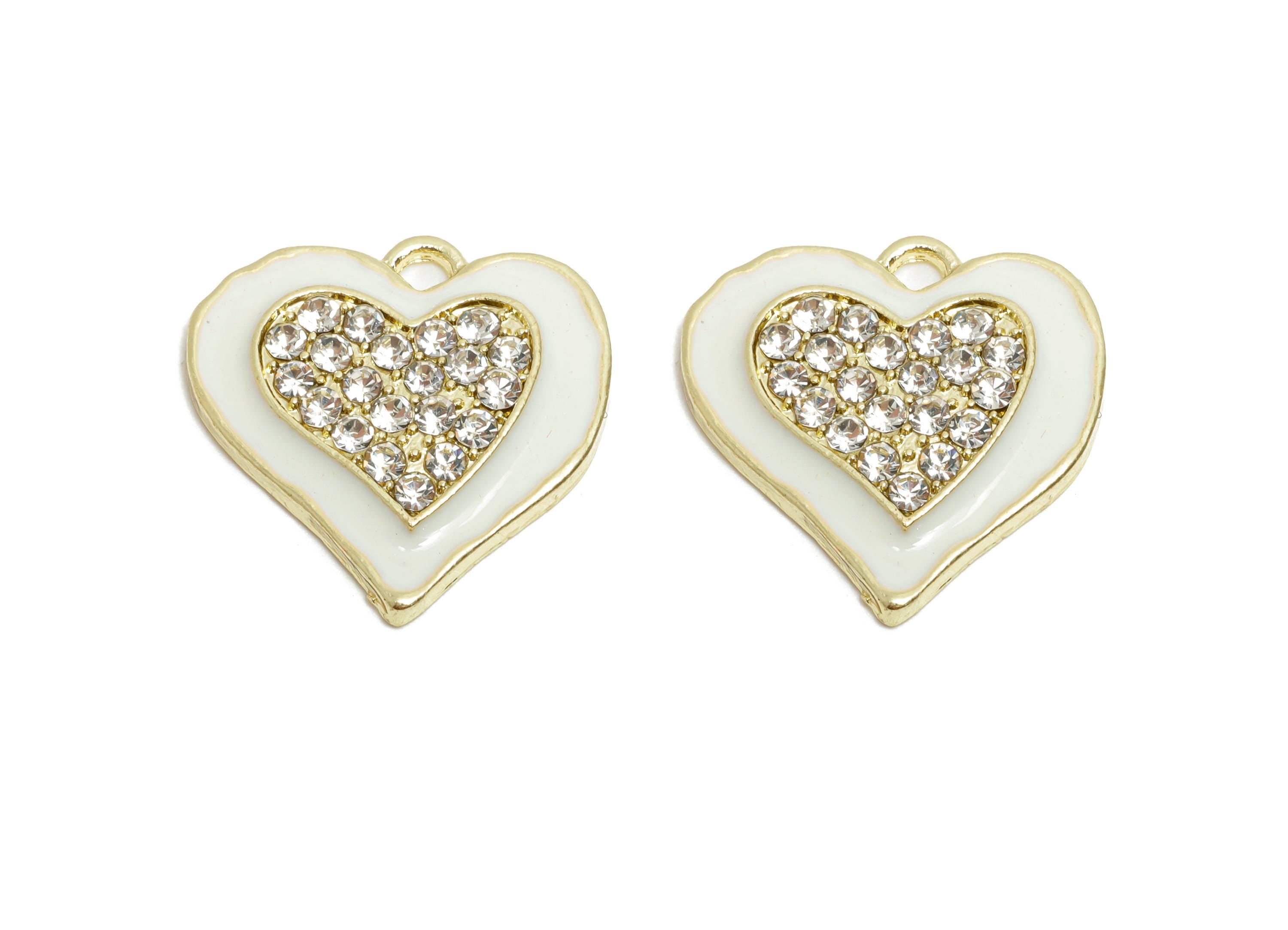 Alloy Enamel Heart Charm - Colorful Crystal Heart White Jewelry - Sparkling Heart Accessory - Metal Craft Jewelry Making - 20x19x3mm-AC3521A - DOMEDBAZAAR