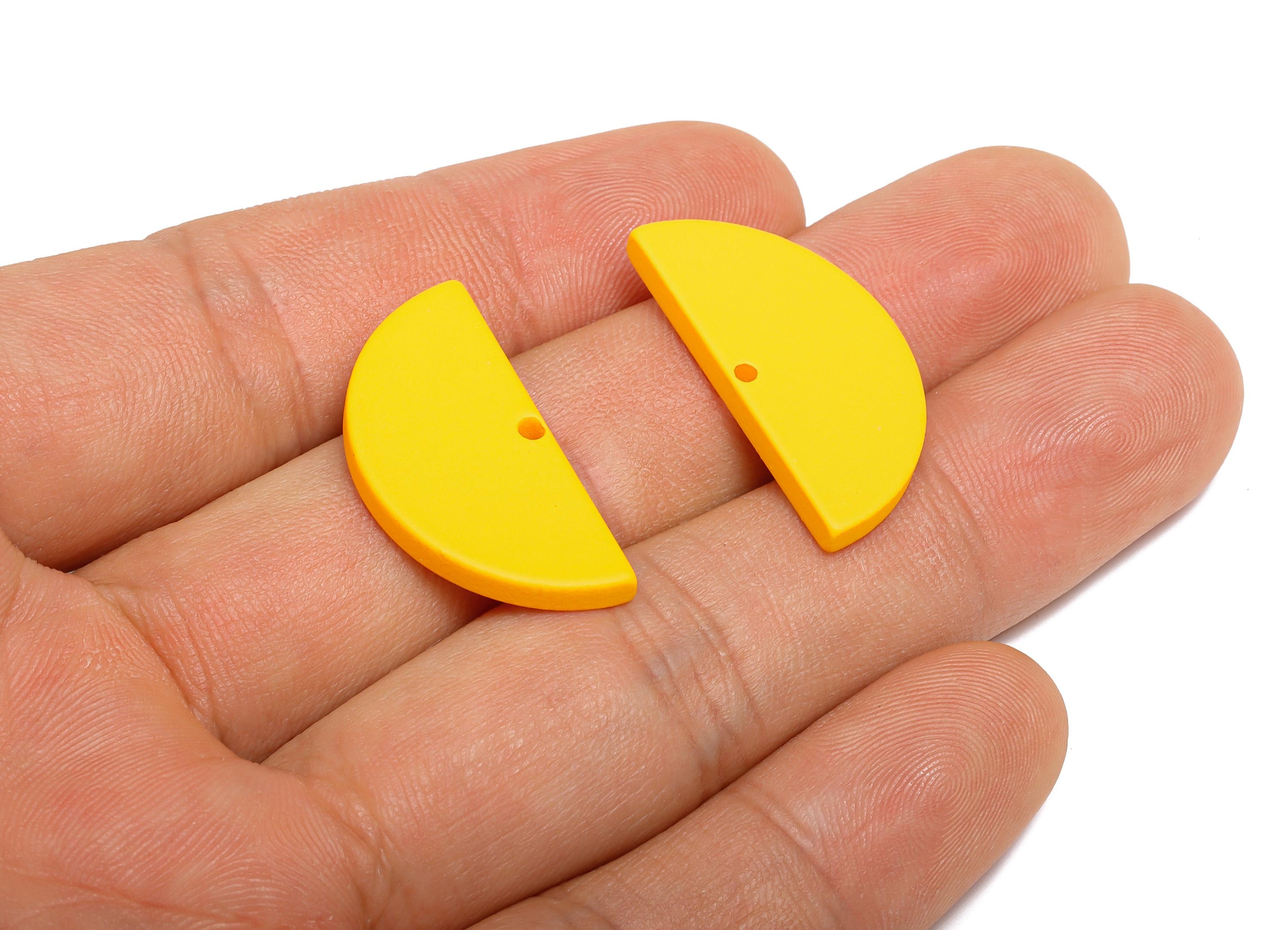 Acrylic Yellow Circle Charm - Matte Semicircle Piece - Geometric Craft Supplies for Earring - Color Code: A1057 - 28x13x2mm-AC3649 - A1057 - DOMEDBAZAAR