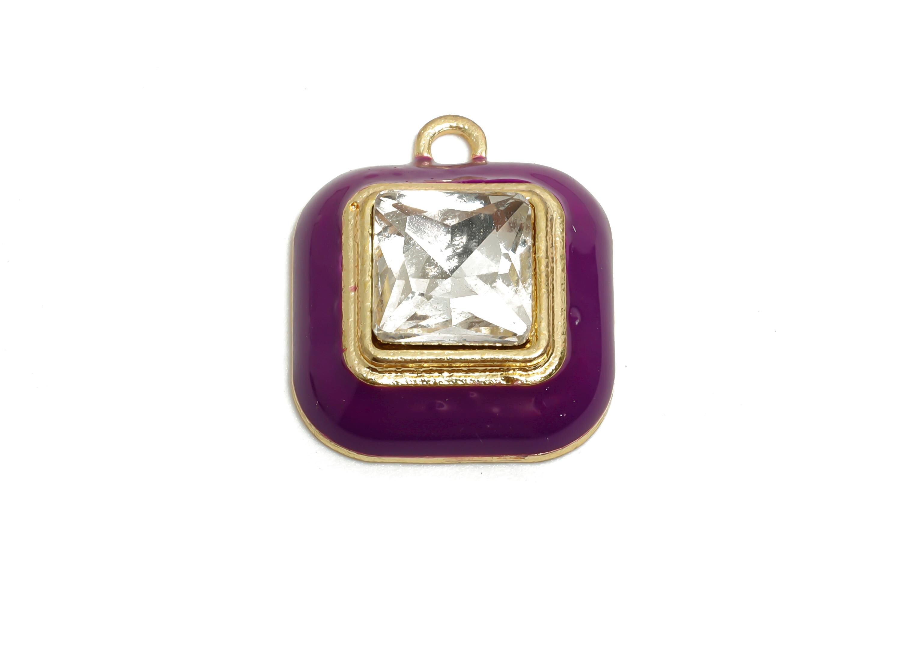 Alloy Square Crystal Pendant - Purple Enamel Crafting Pendant - Statement Alloy Component - KC Gold Tone Plated - 20x16.9x6.84mm - AC3544D - DOMEDBAZAAR