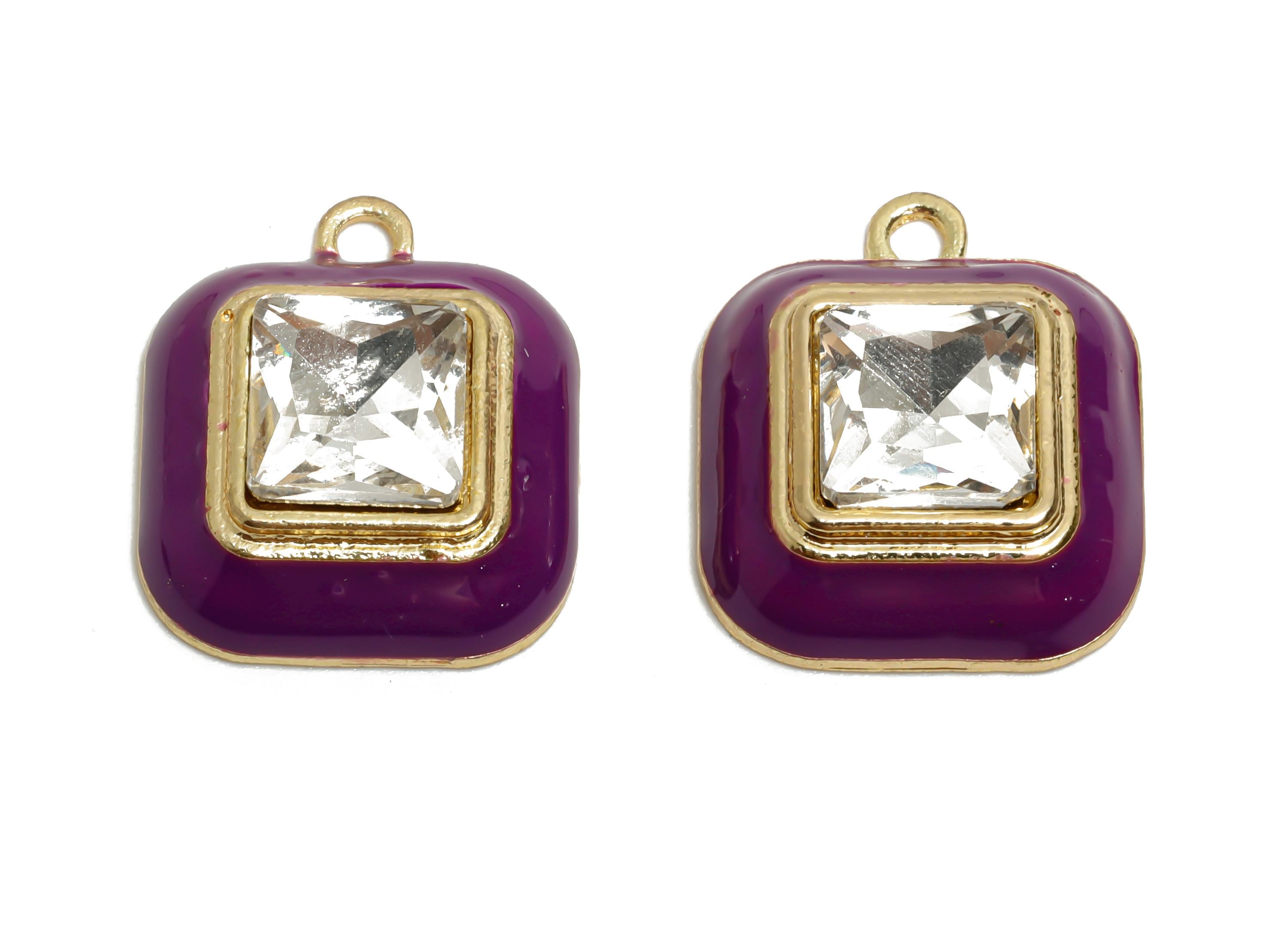 Alloy Square Crystal Pendant - Purple Enamel Crafting Pendant - Statement Alloy Component - KC Gold Tone Plated - 20x16.9x6.84mm - AC3544D - DOMEDBAZAAR