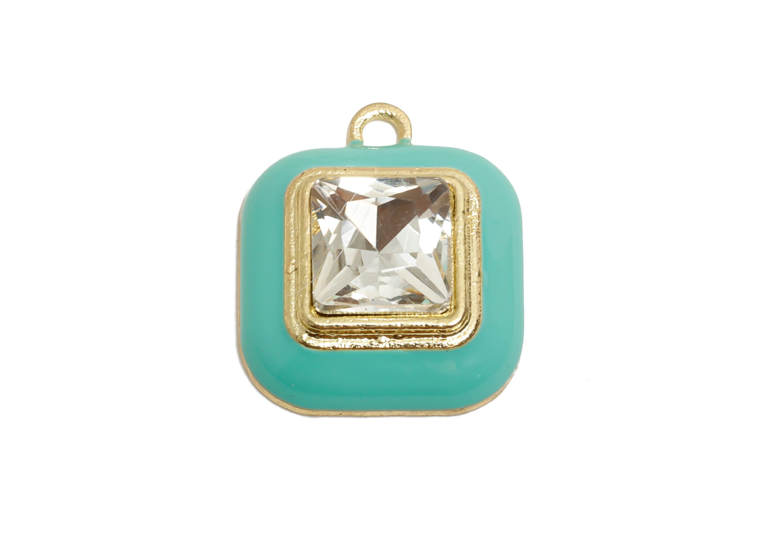 Alloy Square Crystal Pendant - Green Enamel Jewelry Piece - Crafting Supplies - Elegant Pendant - KC Gold Plated - 20x16.9x6.84mm - AC3544F - DOMEDBAZAAR