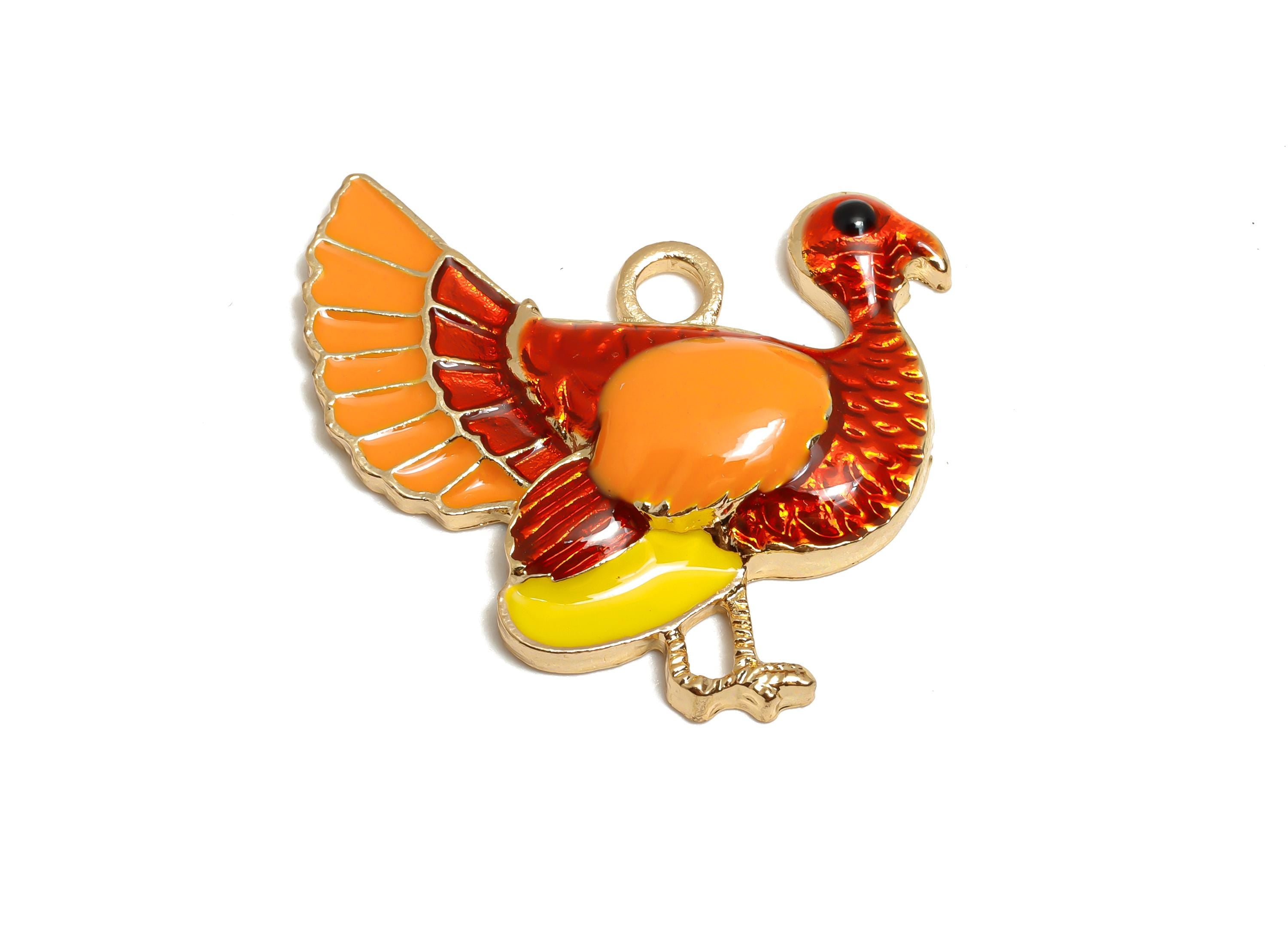 Alloy Enamel Enamel Bird Pendant - Thanksgiving Turkey Jewelry - Craft Jewelry Charm For Necklace - KC Gold Tone Plating - 29x26x4mm -AC3538 - DOMEDBAZAAR