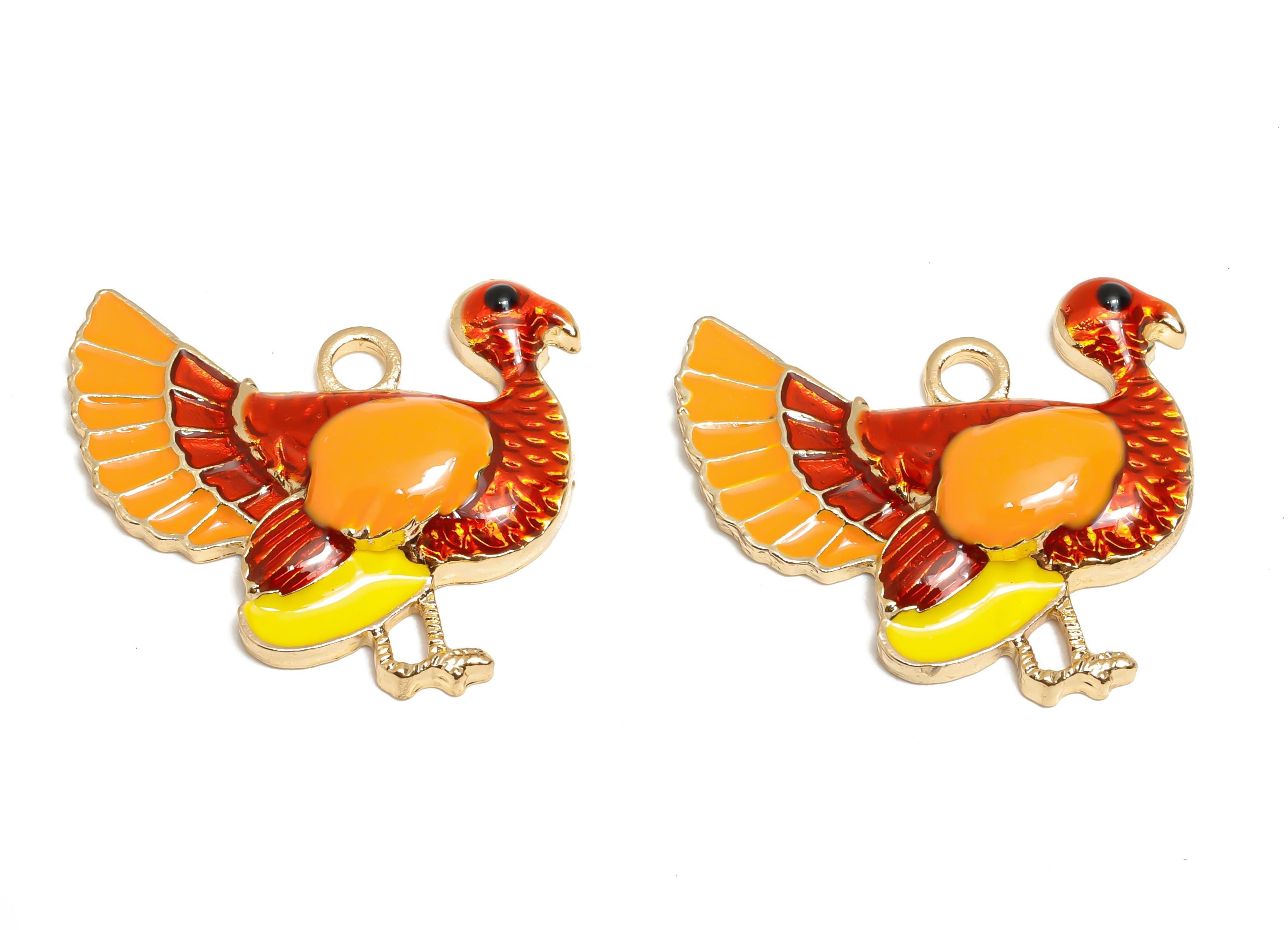 Alloy Enamel Enamel Bird Pendant - Thanksgiving Turkey Jewelry - Craft Jewelry Charm For Necklace - KC Gold Tone Plating - 29x26x4mm -AC3538 - DOMEDBAZAAR