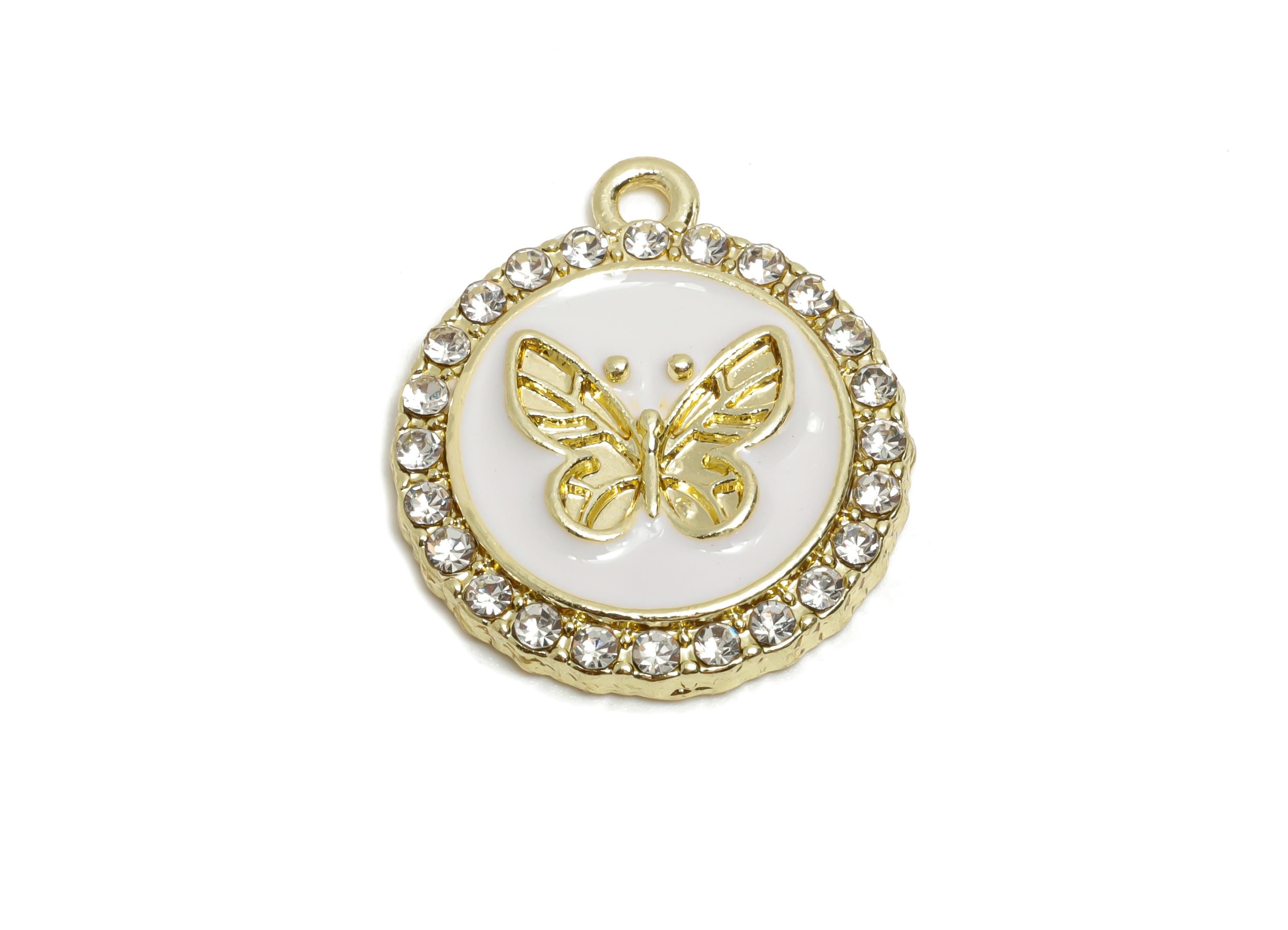 Alloy Enamel Butterfly Charm - Shinny Crystal Jewelry Charm - Whimsical Butterfly Jewelry Finding - KC Gold Tone Plated - 23x20x3mm - AC3523 - DOMEDBAZAAR