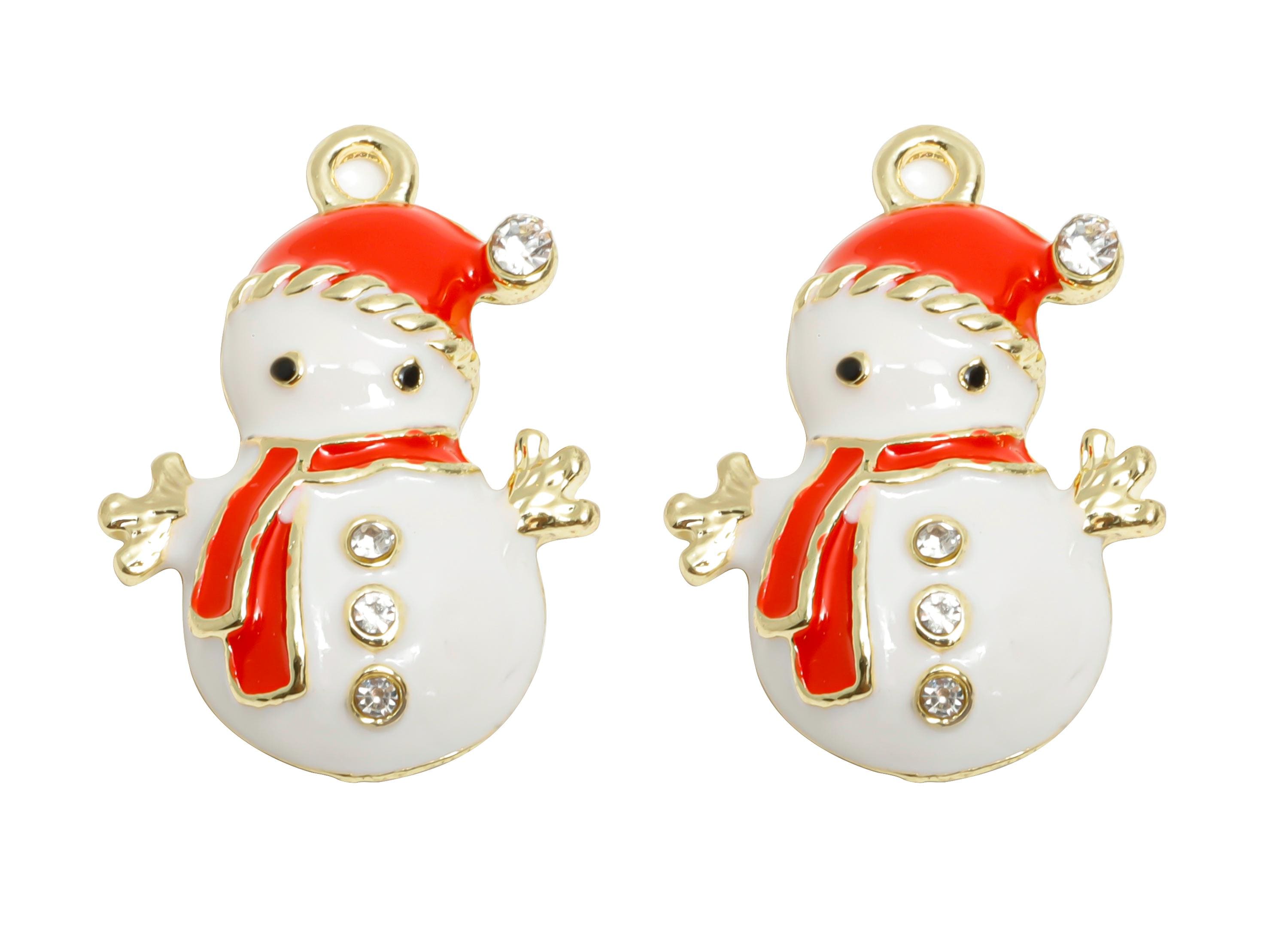 Alloy Enamel Snowman Charm - Cute Christmas Pendant for Necklace - Winter Snowman Accessory - KC Gold Tone Plated - 22.8x15.5x4.9mm - AC3524 - DOMEDBAZAAR