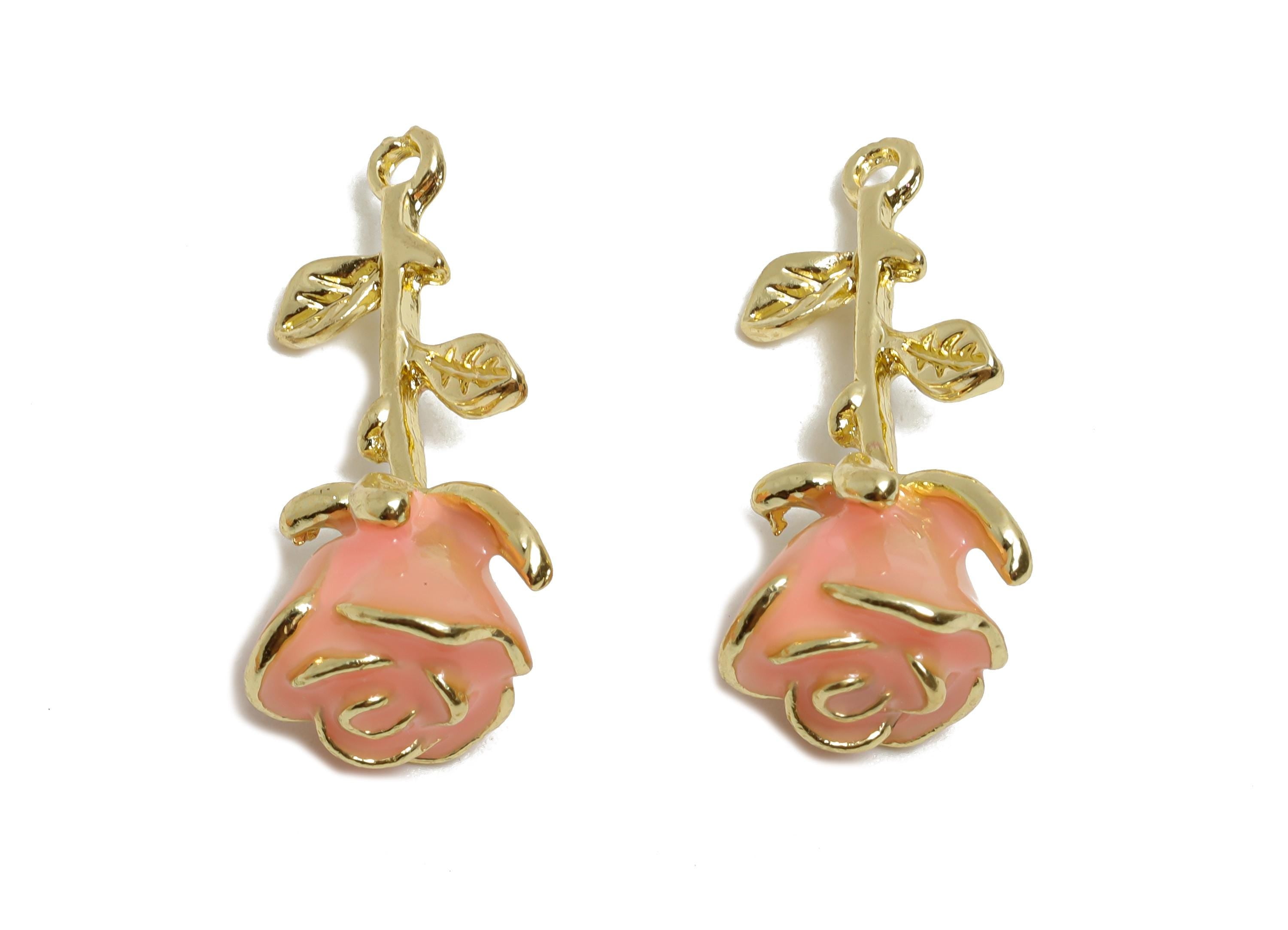 Alloy Enamel Rose Pendant - Romantic Flower Jewelry Component - Wedding Craft Jewelry Pendant - KC Gold Plating - 27.9x12.7x12mm - AC3541 - DOMEDBAZAAR