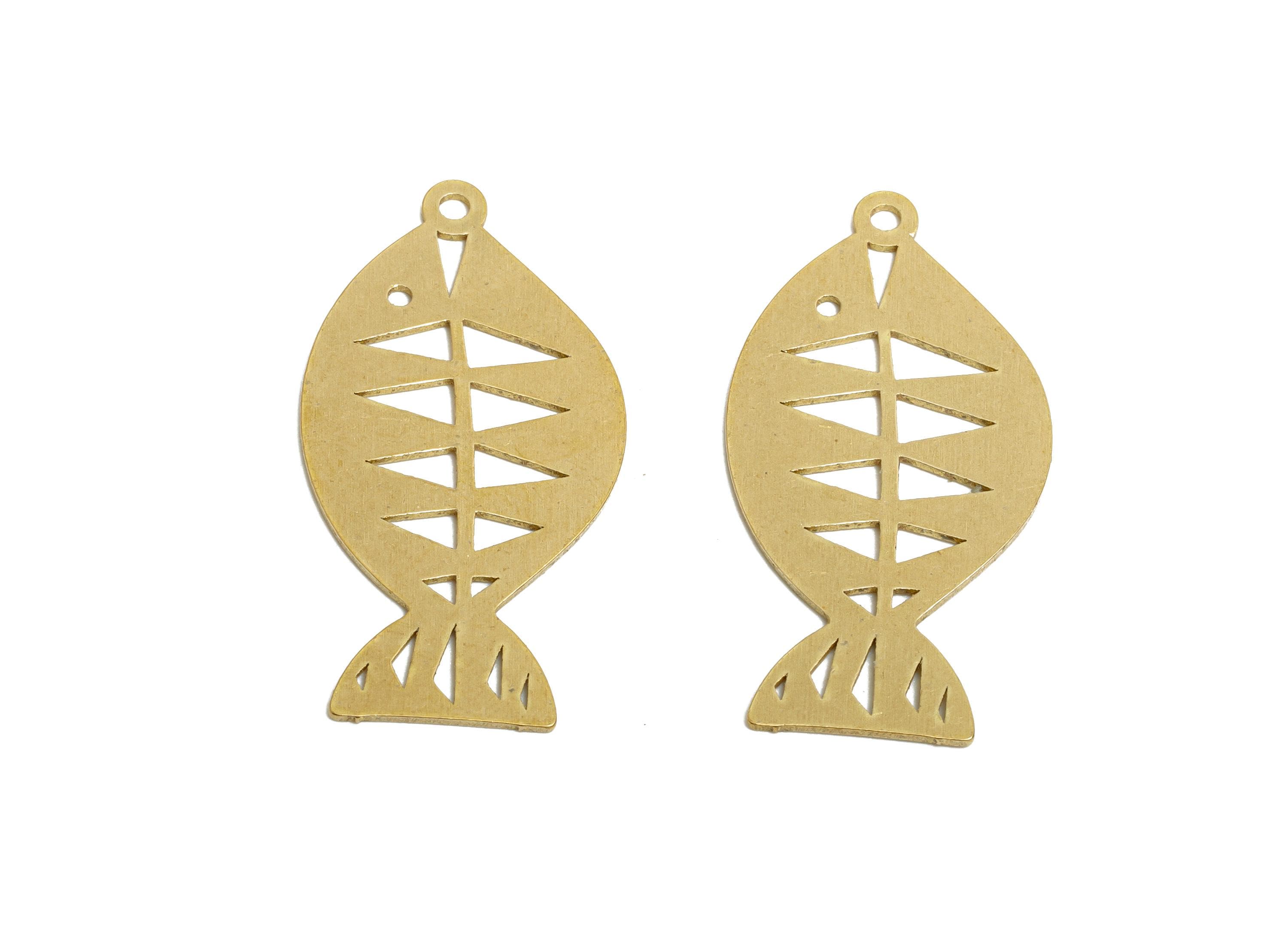 Raw Brass Fish Pendant - Brass Hollow Marine Life Charm - Hollow Fish Cut Brass Charm - Nature Jewelry Making - 36x22.4x0.7mm - PP11507 - DOMEDBAZAAR