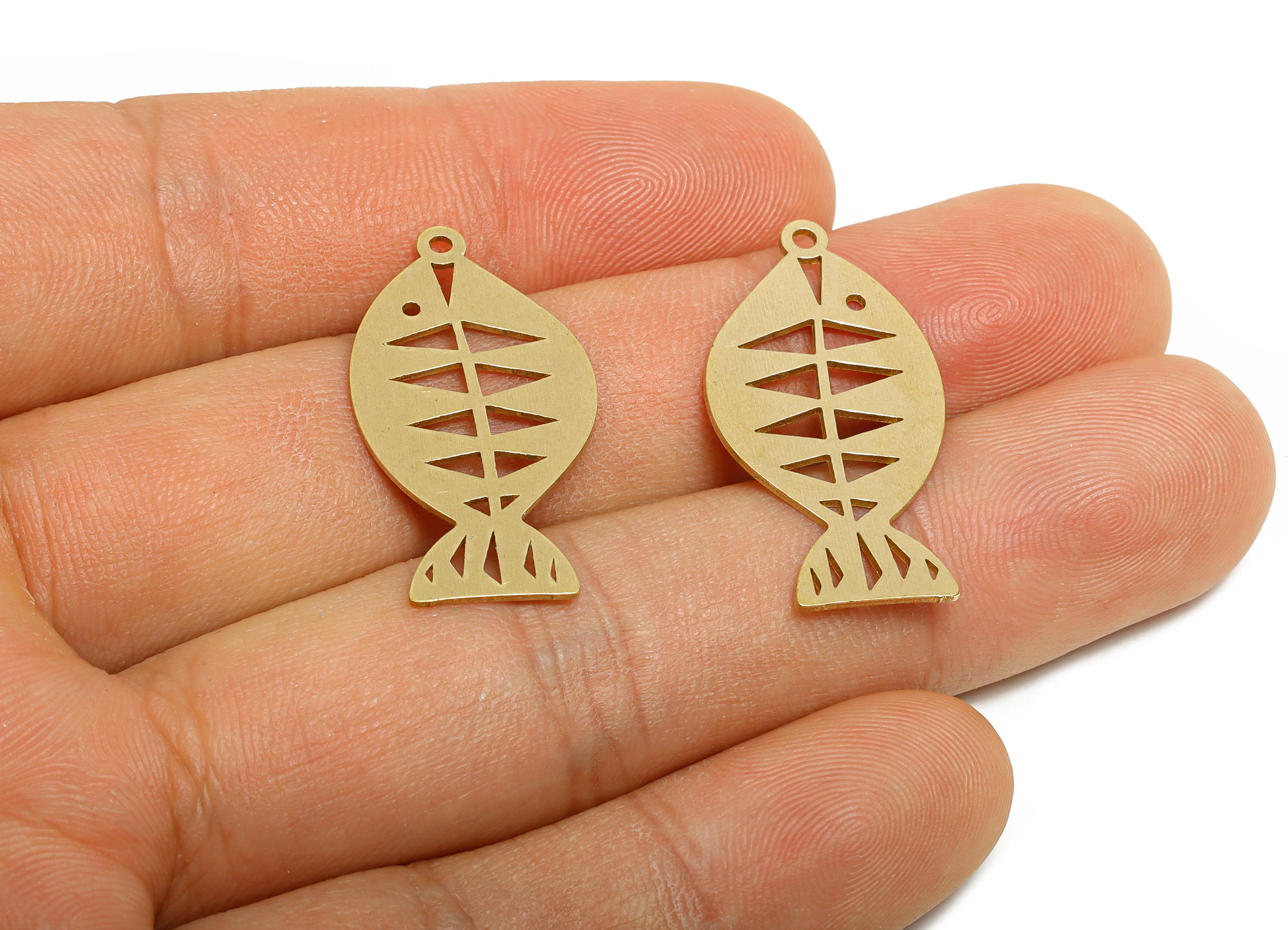 Raw Brass Fish Pendant - Brass Hollow Marine Life Charm - Hollow Fish Cut Brass Charm - Nature Jewelry Making - 36x22.4x0.7mm - PP11507 - DOMEDBAZAAR