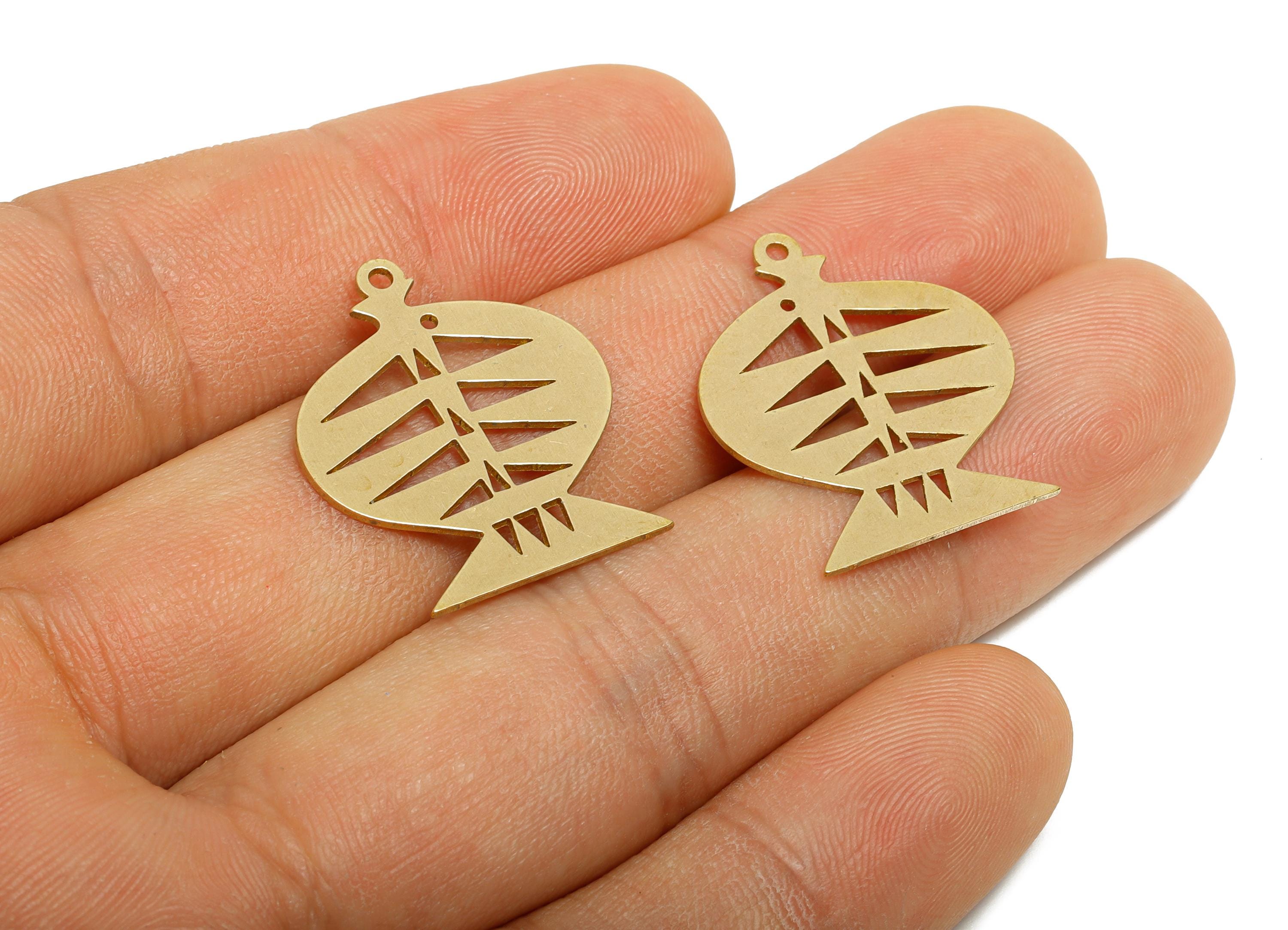 Raw Brass Fish Pendant - Brass Hollow Marine Life Charm - Hollow Cute Fish Cut Brass Charm - Nature Jewelry Making - 24x20x0.8mm - PP11506 - DOMEDBAZAAR