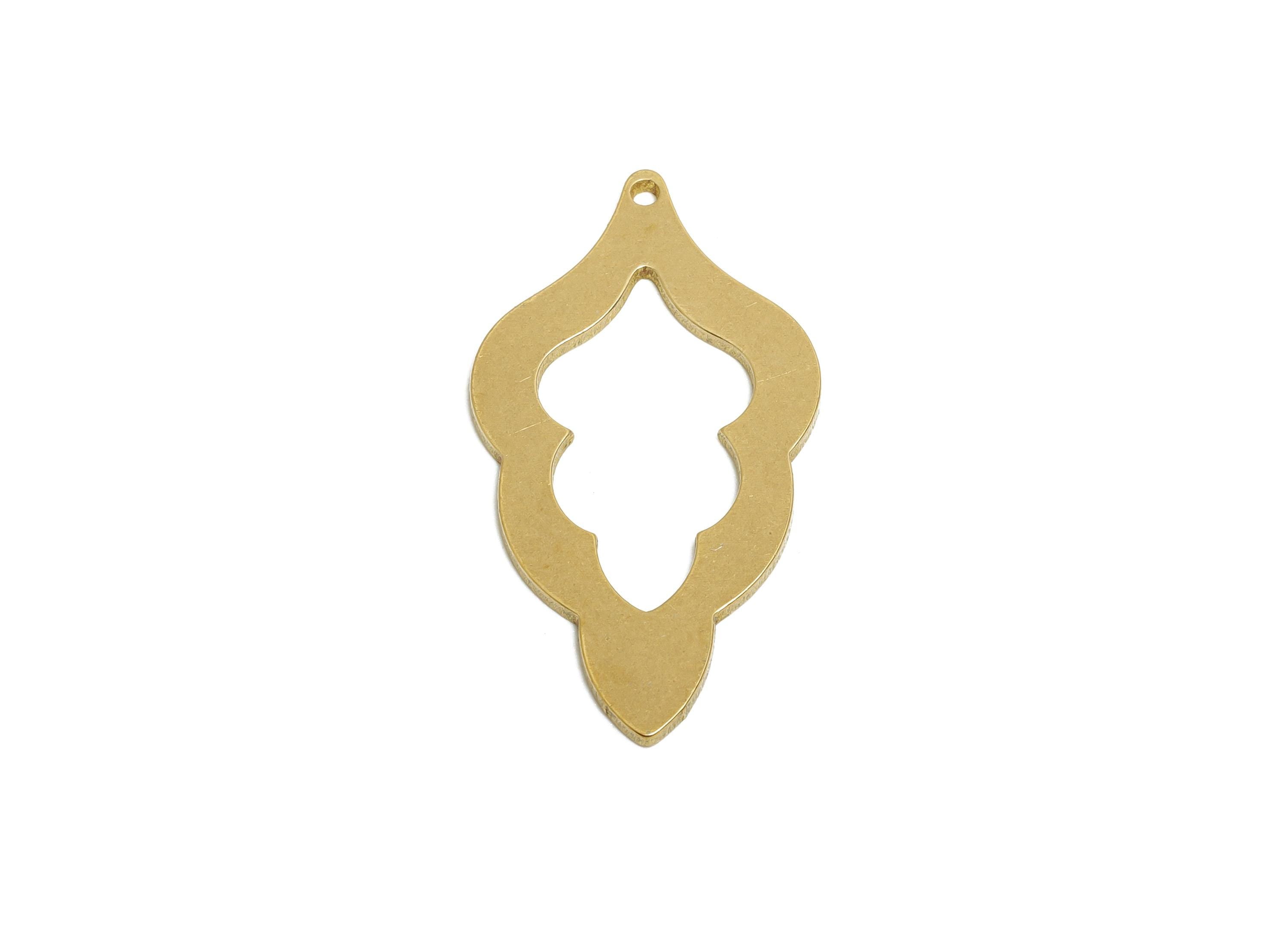 Raw Brass Filigree Pendant - Brass Moroccan Pendant - Ethnic Style Laser Cut Brass - Teardrop Cutout Pendant - 30x16.3x1mm - PP11514 - DOMEDBAZAAR