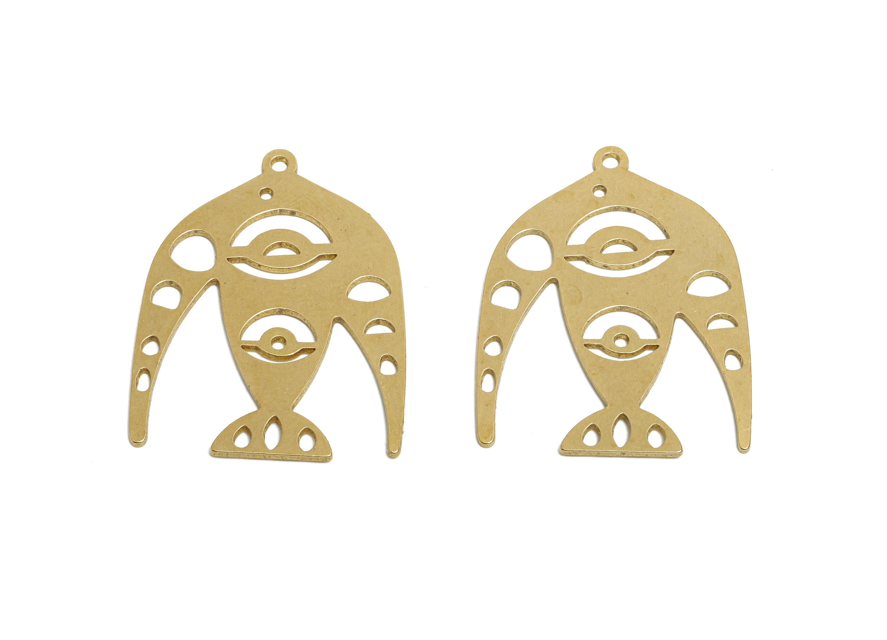 Raw Brass Bird Pendant - Brass Hollow Abstract Pendant - Artisan Brass Laser Cut Charm - Handmade Jewelry Supply - 31.8x24.6x0.7mm - PP11505 - DOMEDBAZAAR
