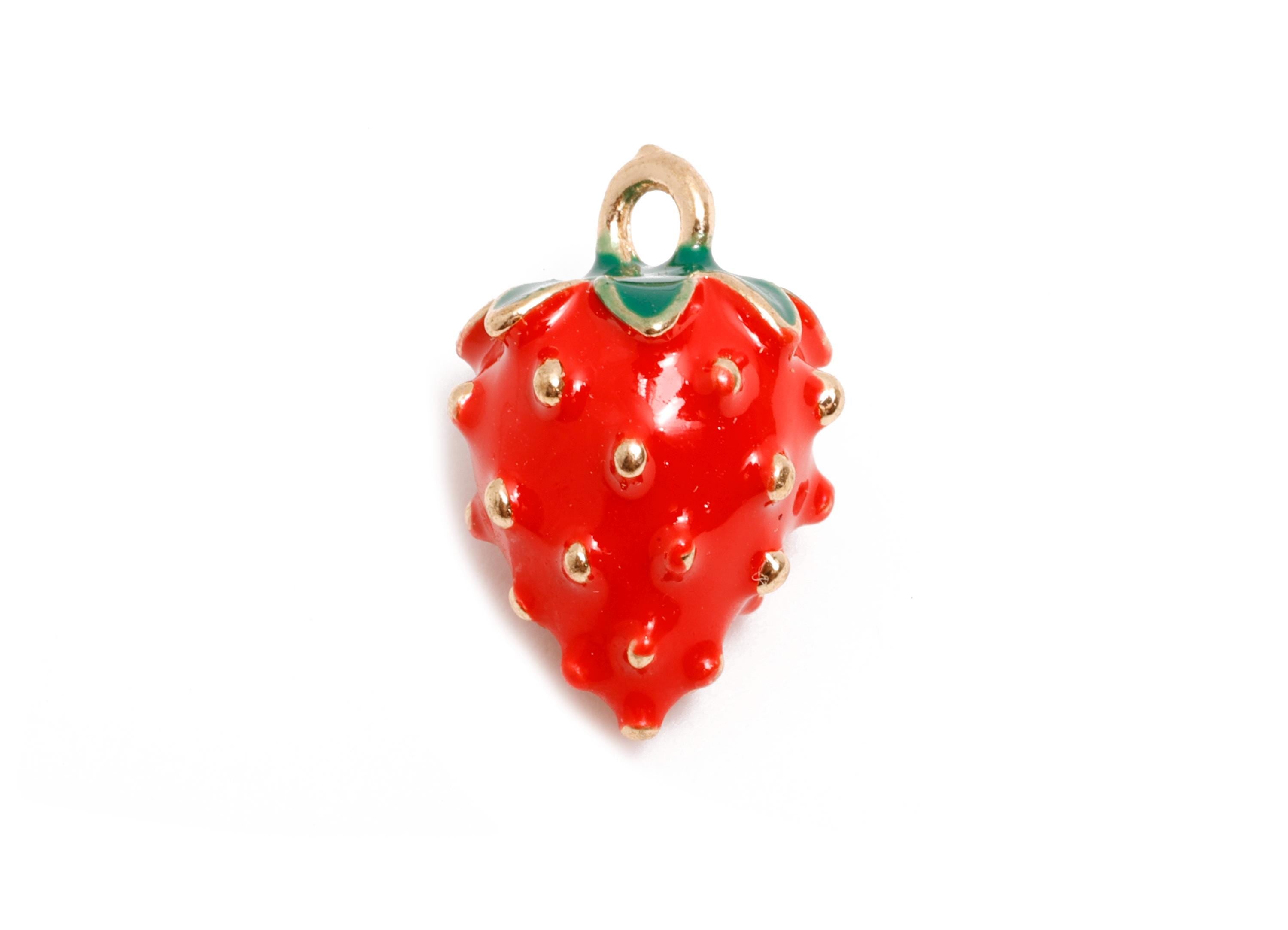 Alloy Enamel Strawberry Charm - Red Strawberry Jewelry Charm - Enamel Fruit Accessory - Metal Craft Jewelry Making - 17x11x11.17mm-AC3536 - DOMEDBAZAAR