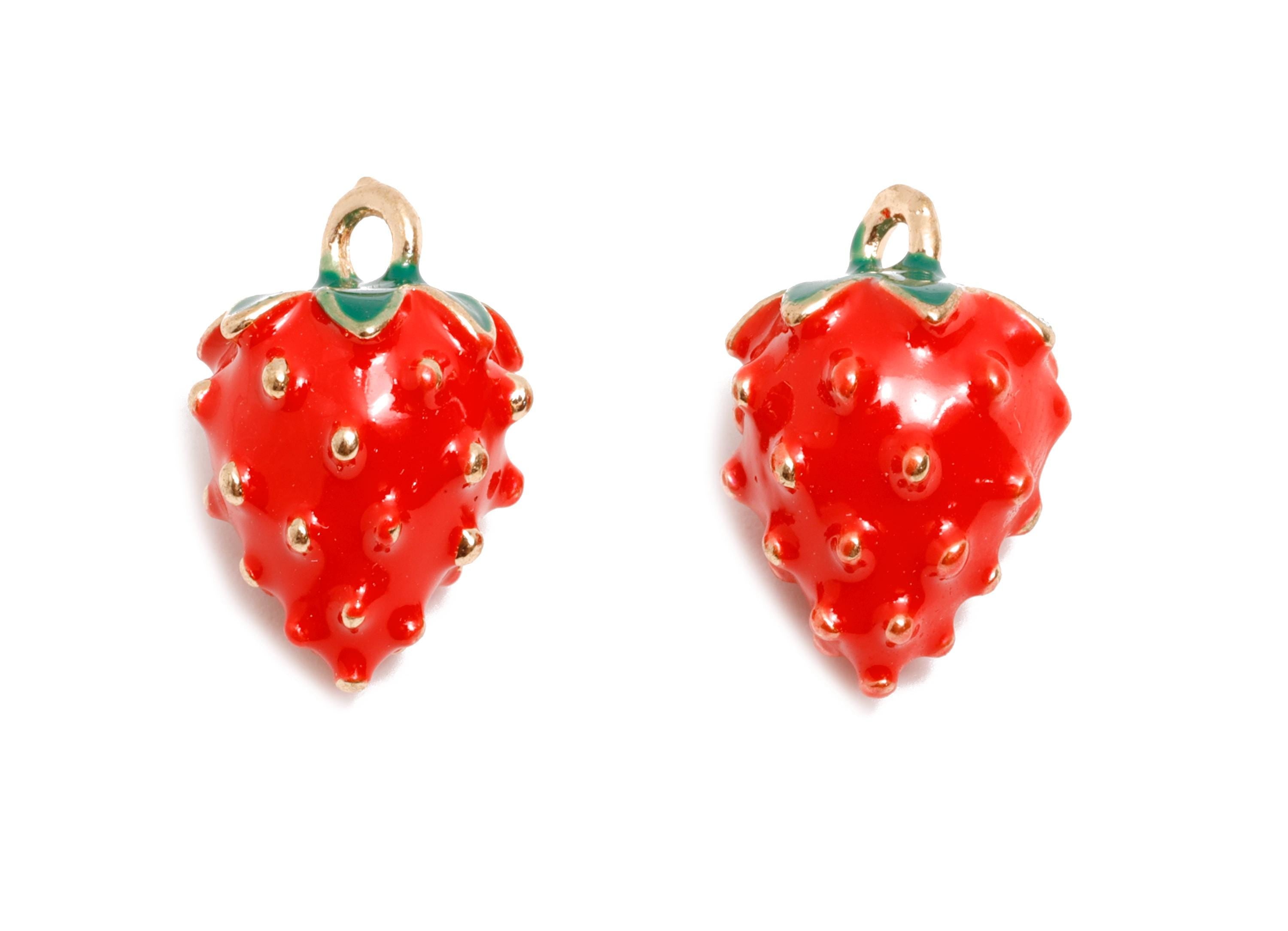Alloy Enamel Strawberry Charm - Red Strawberry Jewelry Charm - Enamel Fruit Accessory - Metal Craft Jewelry Making - 17x11x11.17mm-AC3536 - DOMEDBAZAAR