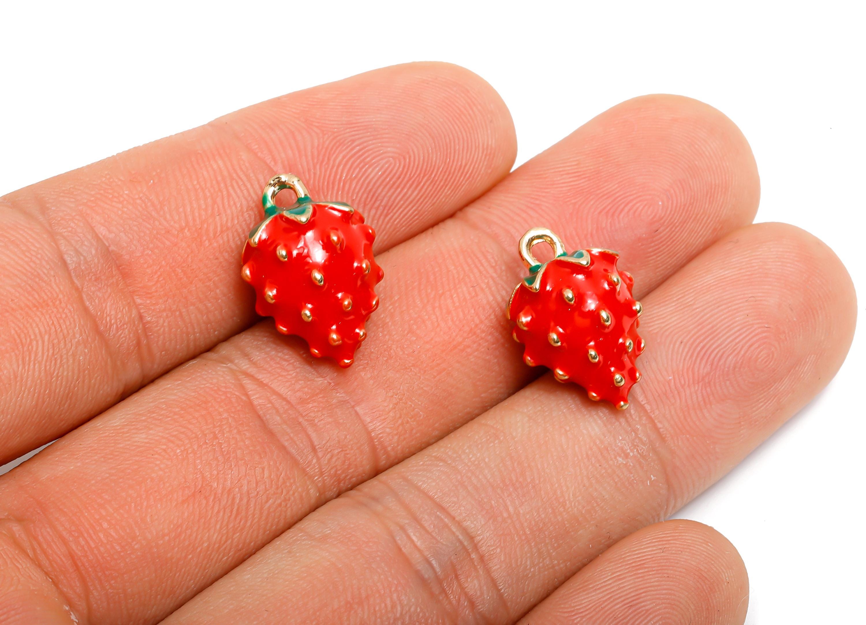 Alloy Enamel Strawberry Charm - Red Strawberry Jewelry Charm - Enamel Fruit Accessory - Metal Craft Jewelry Making - 17x11x11.17mm-AC3536 - DOMEDBAZAAR
