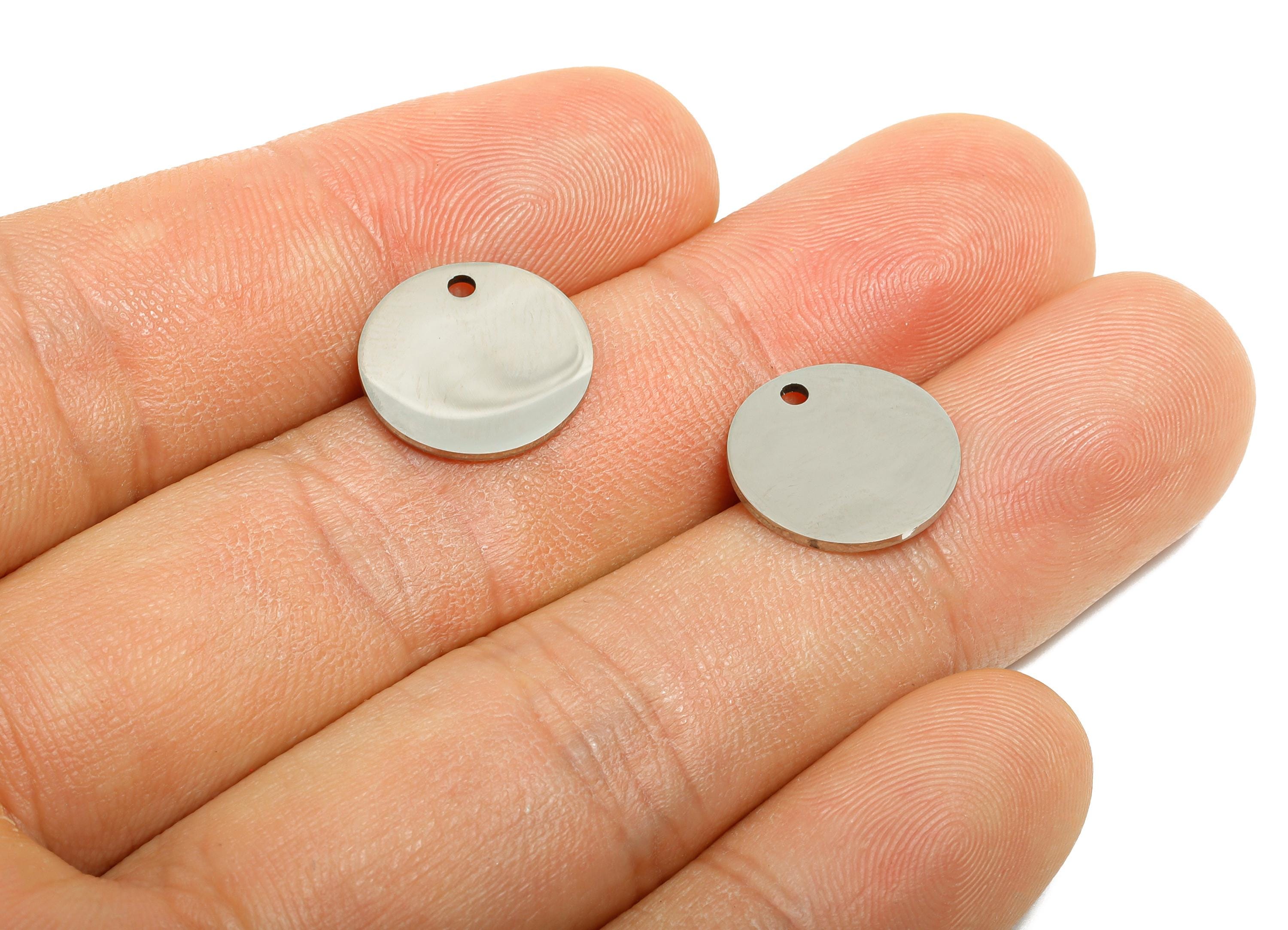 Stainless Steel Blank Pendant - Polished Circle Steel Charm - Minimalist Metal DIY Jewelry Supply - Flat Round Jewelry - 14x14x0.9mm -SS2773 - DOMEDBAZAAR