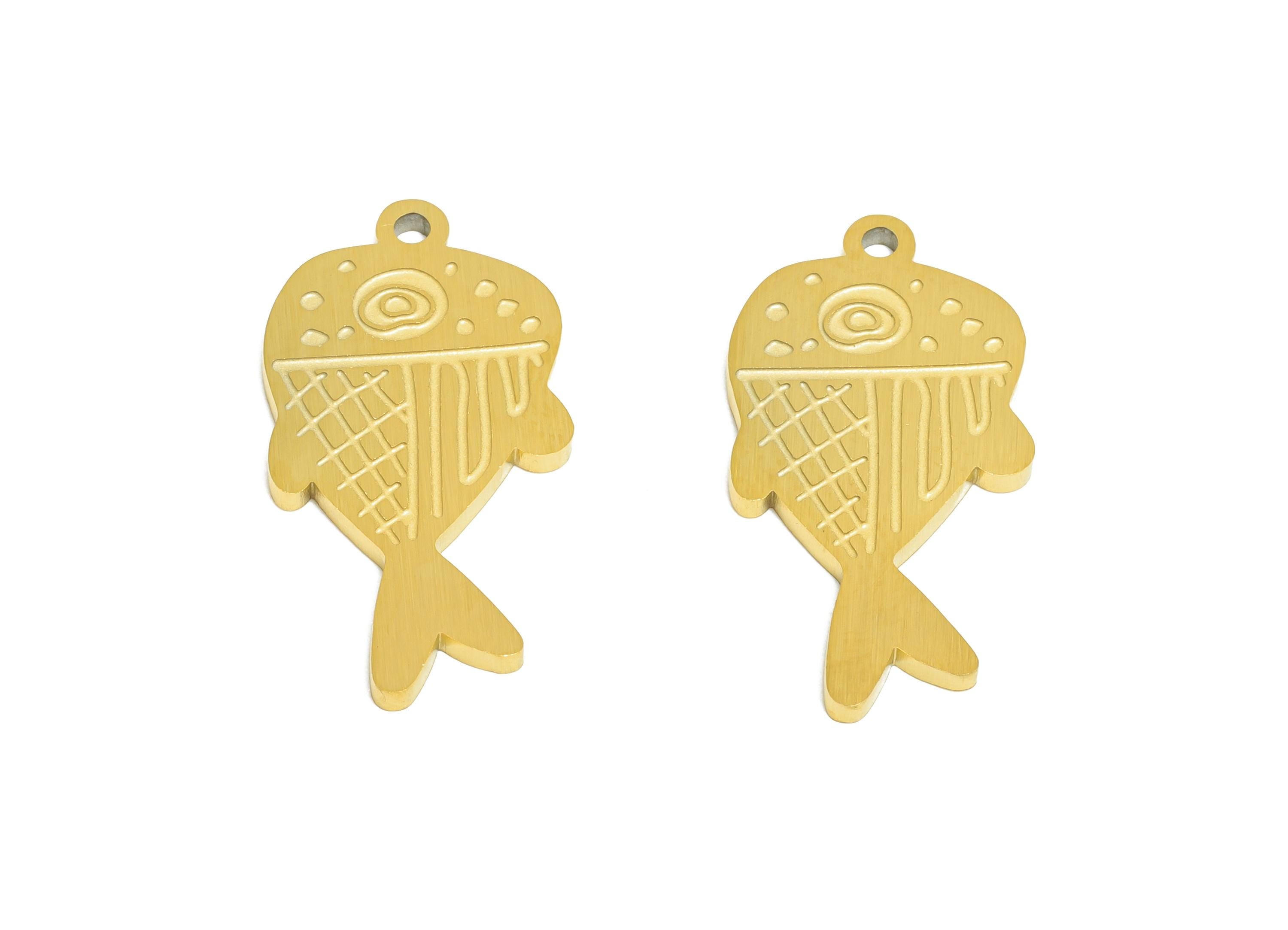 Stainless Steel Fish Charm - Textured Marine Life Fish Pendant - Customizable Kawaii Steel Pendant - Real Vacuum Plating - 24x12x1mm -SS2738 - DOMEDBAZAAR