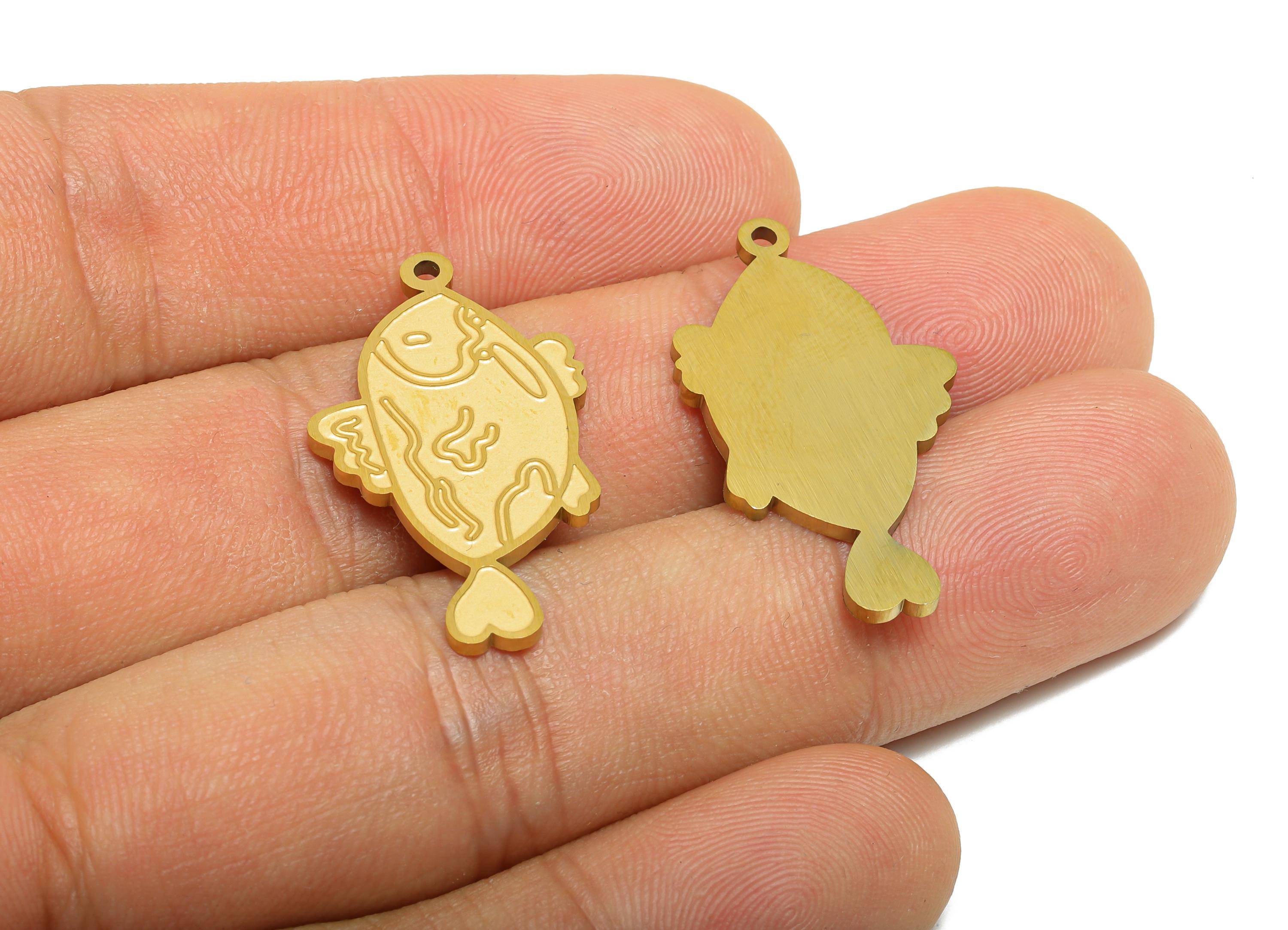 Steel Novelty Fish Charm - Textured Marine Life Pendant - Customizable Cartoon Fish Pendant - Real Vacuum Plating - 29x16x1.5mm - SS2743 - DOMEDBAZAAR