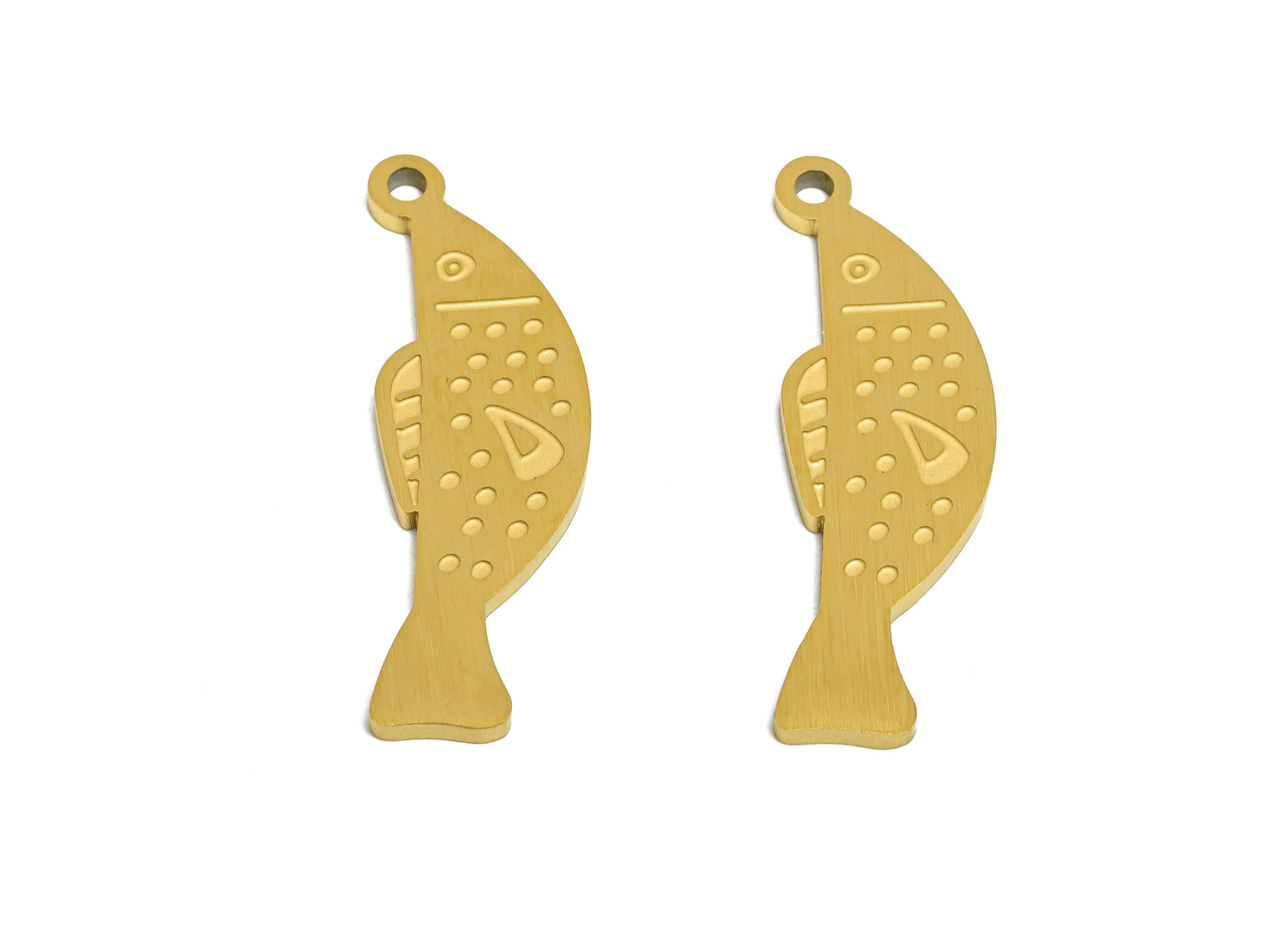 Steel Vertical Fish Pendant - Textured Marine Life Fish Pendant - Laser Cut Engraved Steel Charm - Real Vacuum Plating - 27x9x1mm - SS2736 - DOMEDBAZAAR